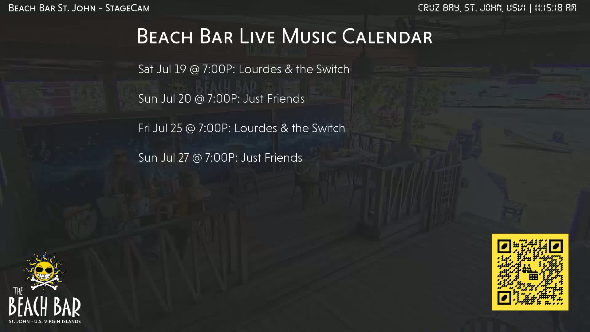 St. John, Cruz Bay The Beach Bar Stage Live Cam - Cruz Bay, St. John, United States Virgin Islands, USA