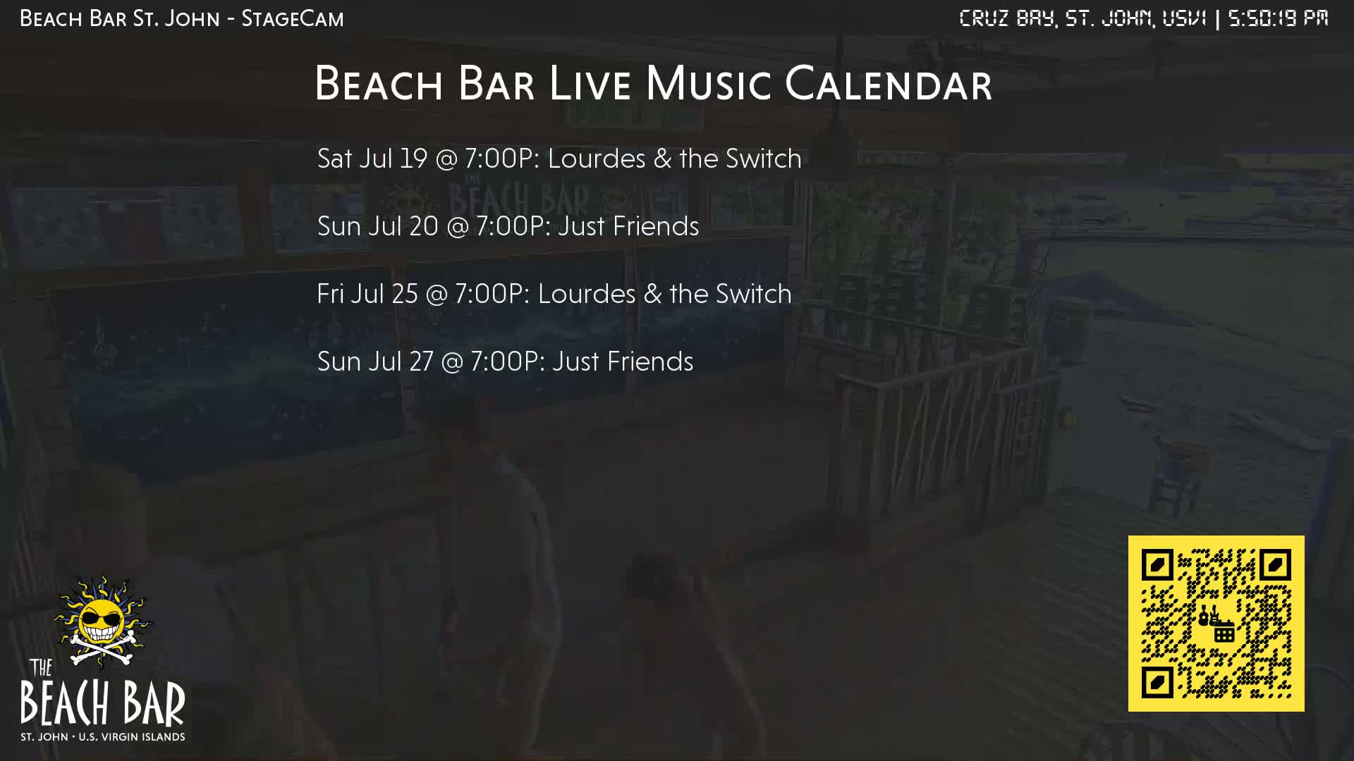 St. John, Cruz Bay The Beach Bar Stage Live Cam - Cruz Bay, St. John, United States Virgin Islands, USA