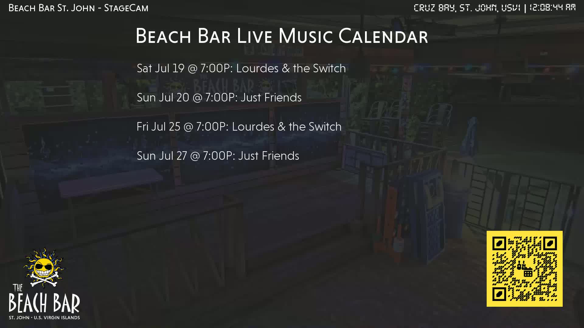 St. John, Cruz Bay The Beach Bar Stage Live Cam - Cruz Bay, St. John, United States Virgin Islands, USA
