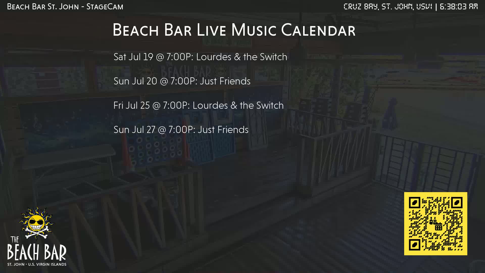 St. John, Cruz Bay The Beach Bar Stage Live Cam - Cruz Bay, St. John, United States Virgin Islands, USA