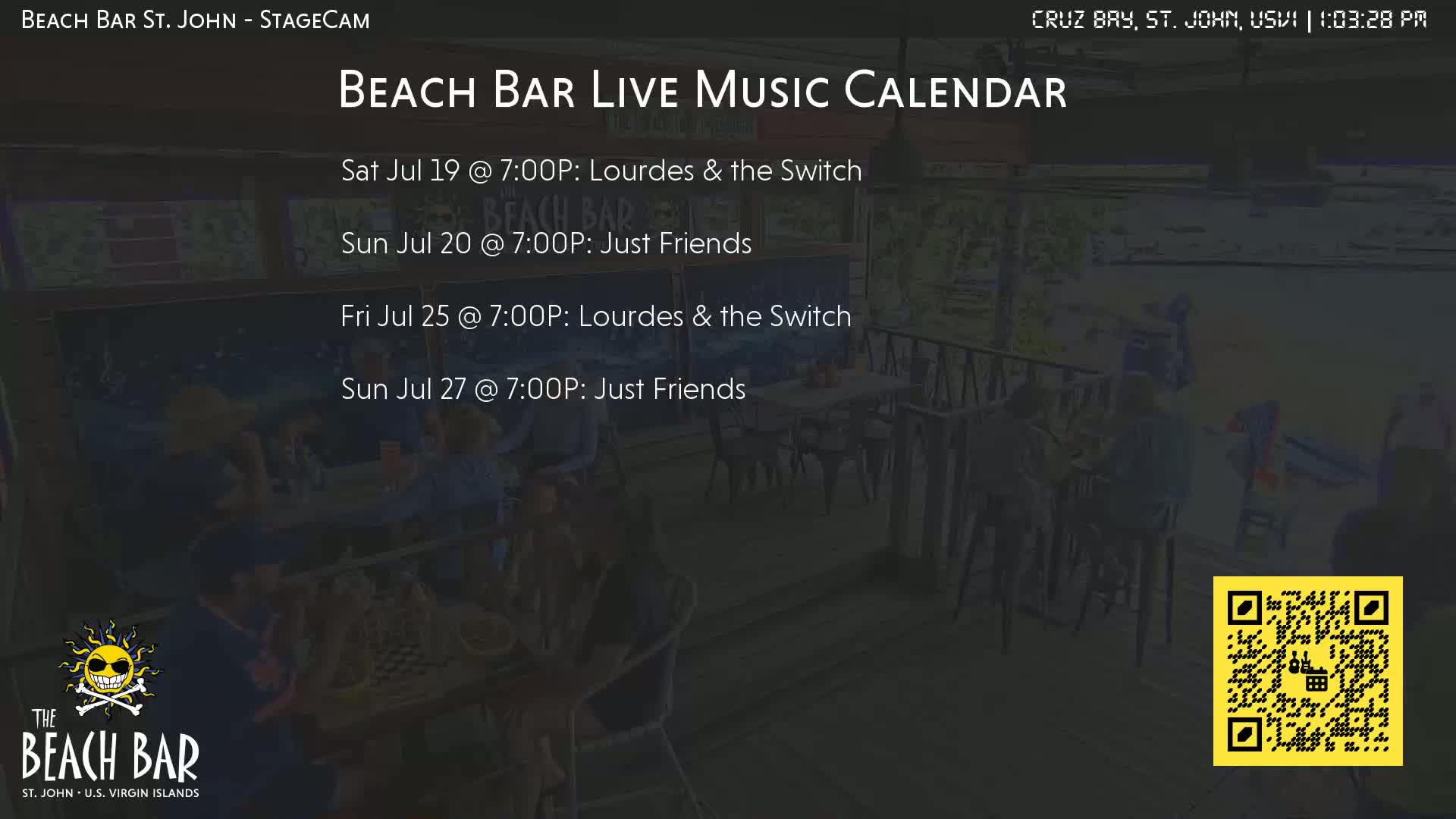 St. John, Cruz Bay The Beach Bar Stage Live Cam - Cruz Bay, St. John, United States Virgin Islands, USA