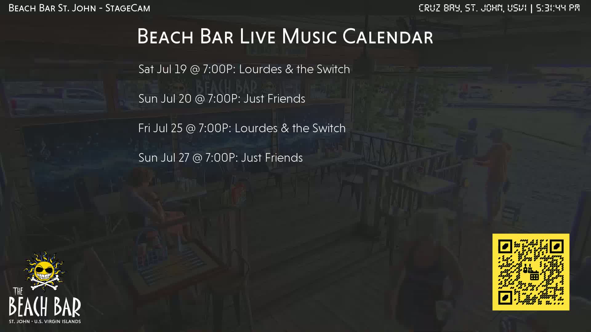 St. John, Cruz Bay The Beach Bar Stage Live Cam - Cruz Bay, St. John, United States Virgin Islands, USA