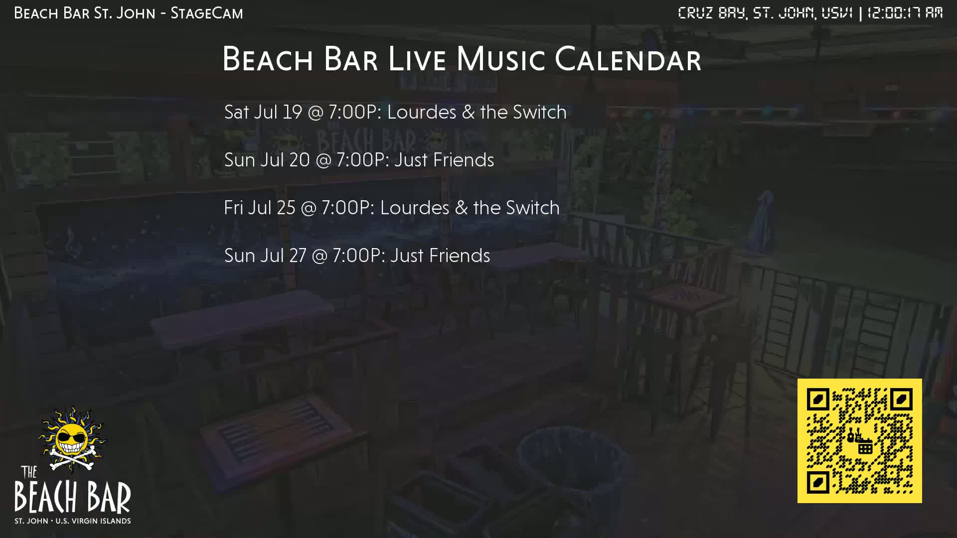 St. John, Cruz Bay The Beach Bar Stage Live Cam - Cruz Bay, St. John, United States Virgin Islands, USA