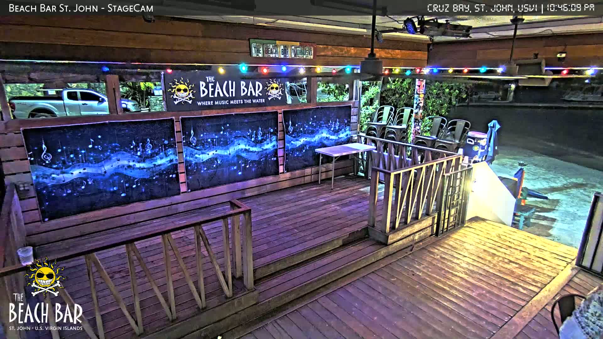 St. John, Cruz Bay The Beach Bar Stage Live Cam - Cruz Bay, St. John, United States Virgin Islands, USA