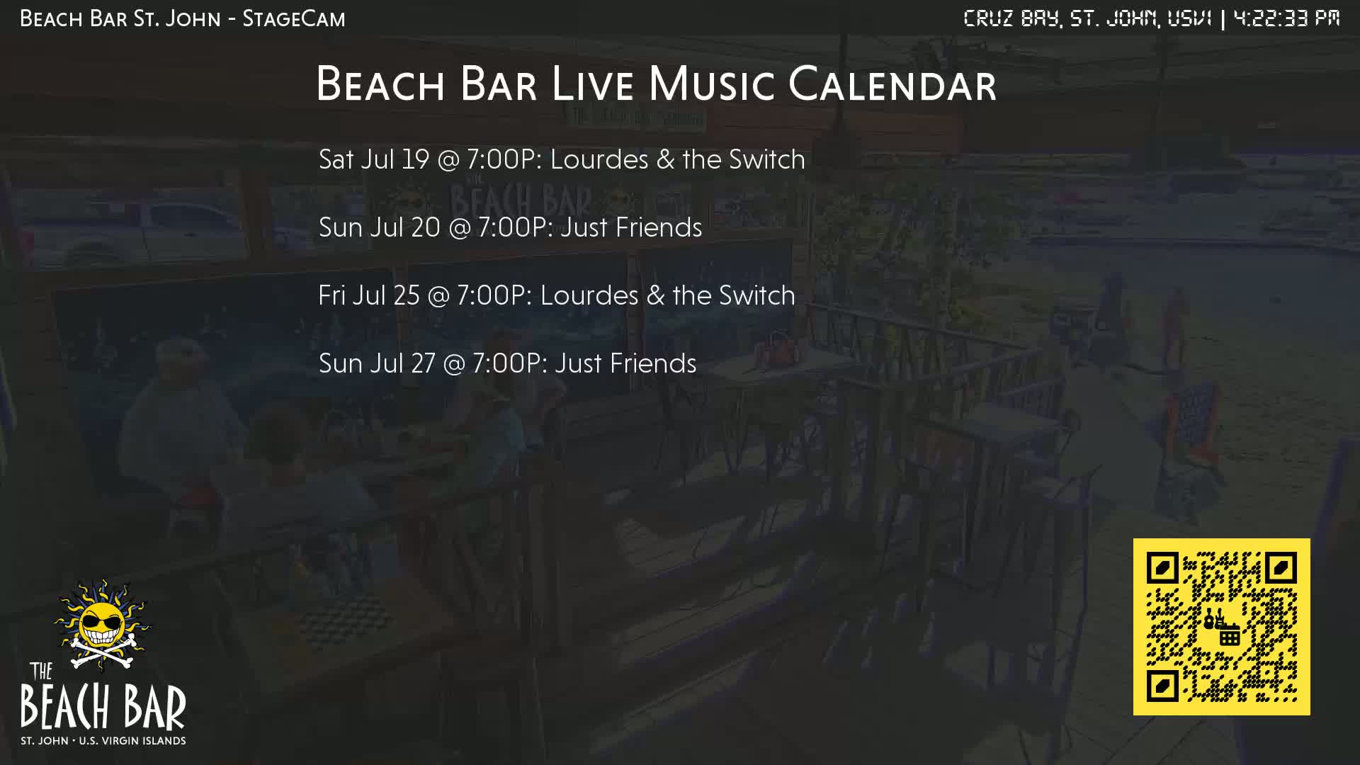 St. John, Cruz Bay The Beach Bar Stage Live Cam - Cruz Bay, St. John, United States Virgin Islands, USA