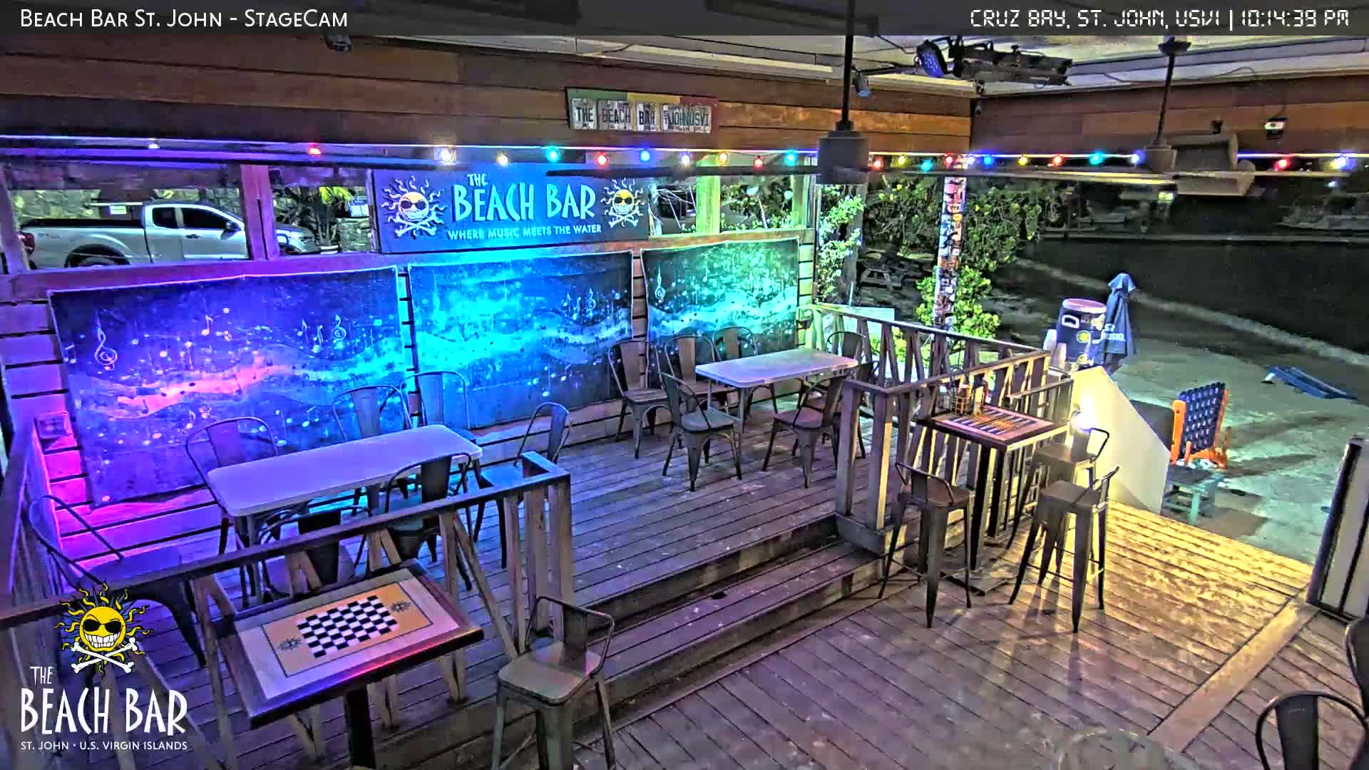 St. John, Cruz Bay The Beach Bar Stage Live Cam - Cruz Bay, St. John, United States Virgin Islands, USA