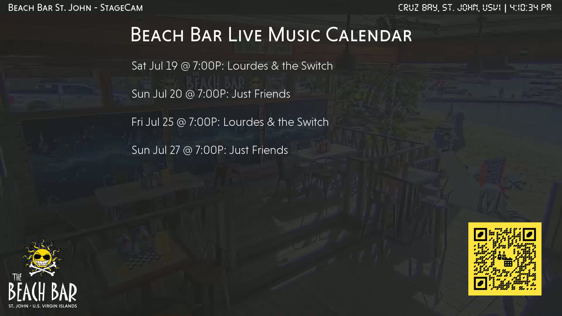 St. John, Cruz Bay The Beach Bar Stage Live Cam - Cruz Bay, St. John, United States Virgin Islands, USA