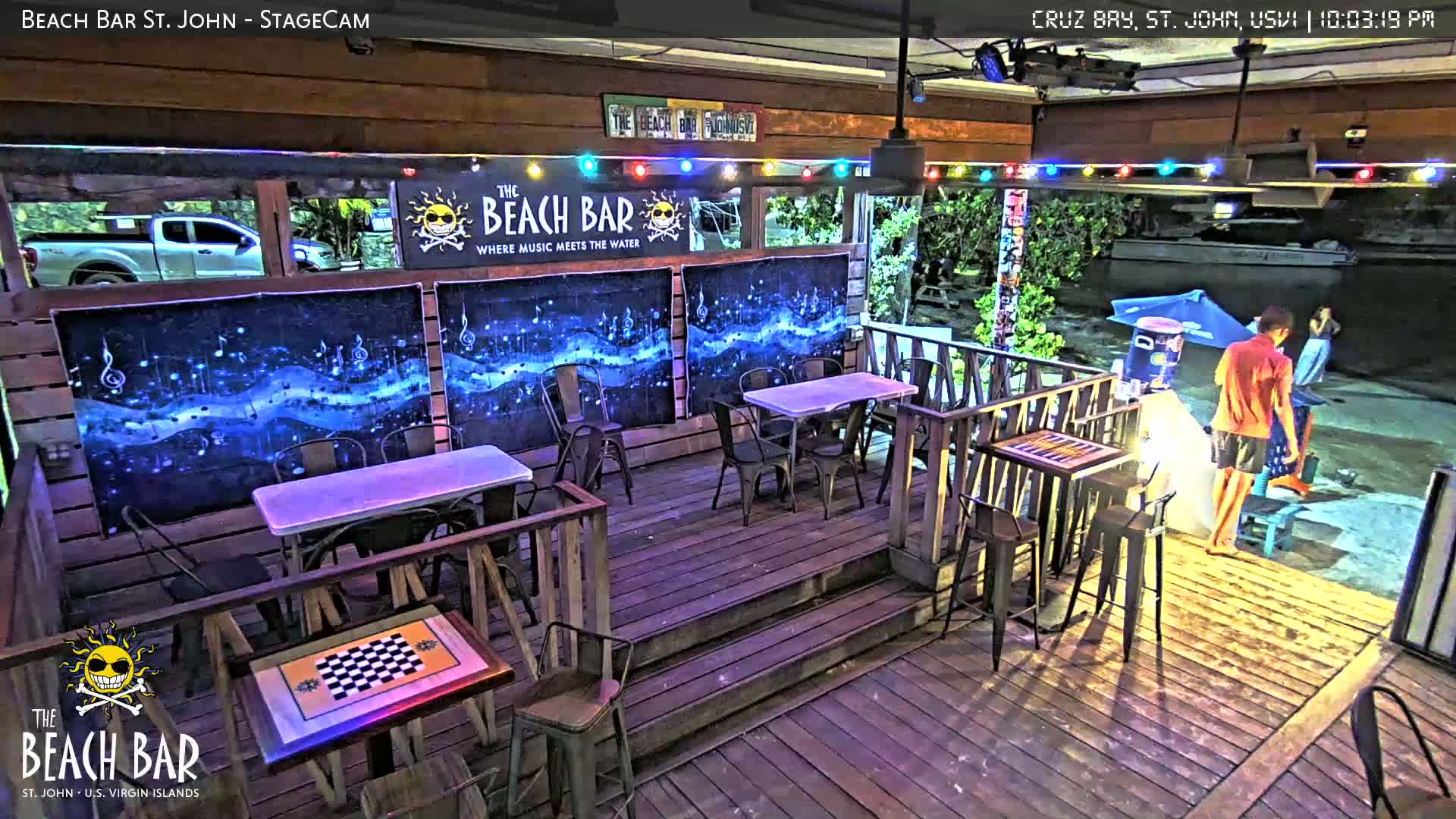St. John, Cruz Bay The Beach Bar Stage Live Cam - Cruz Bay, St. John, United States Virgin Islands, USA
