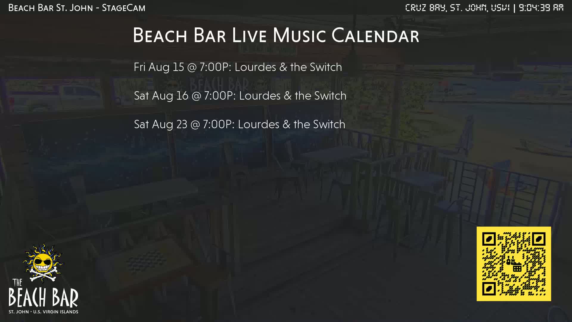 St. John, Cruz Bay The Beach Bar Stage Live Cam - Cruz Bay, St. John, United States Virgin Islands, USA