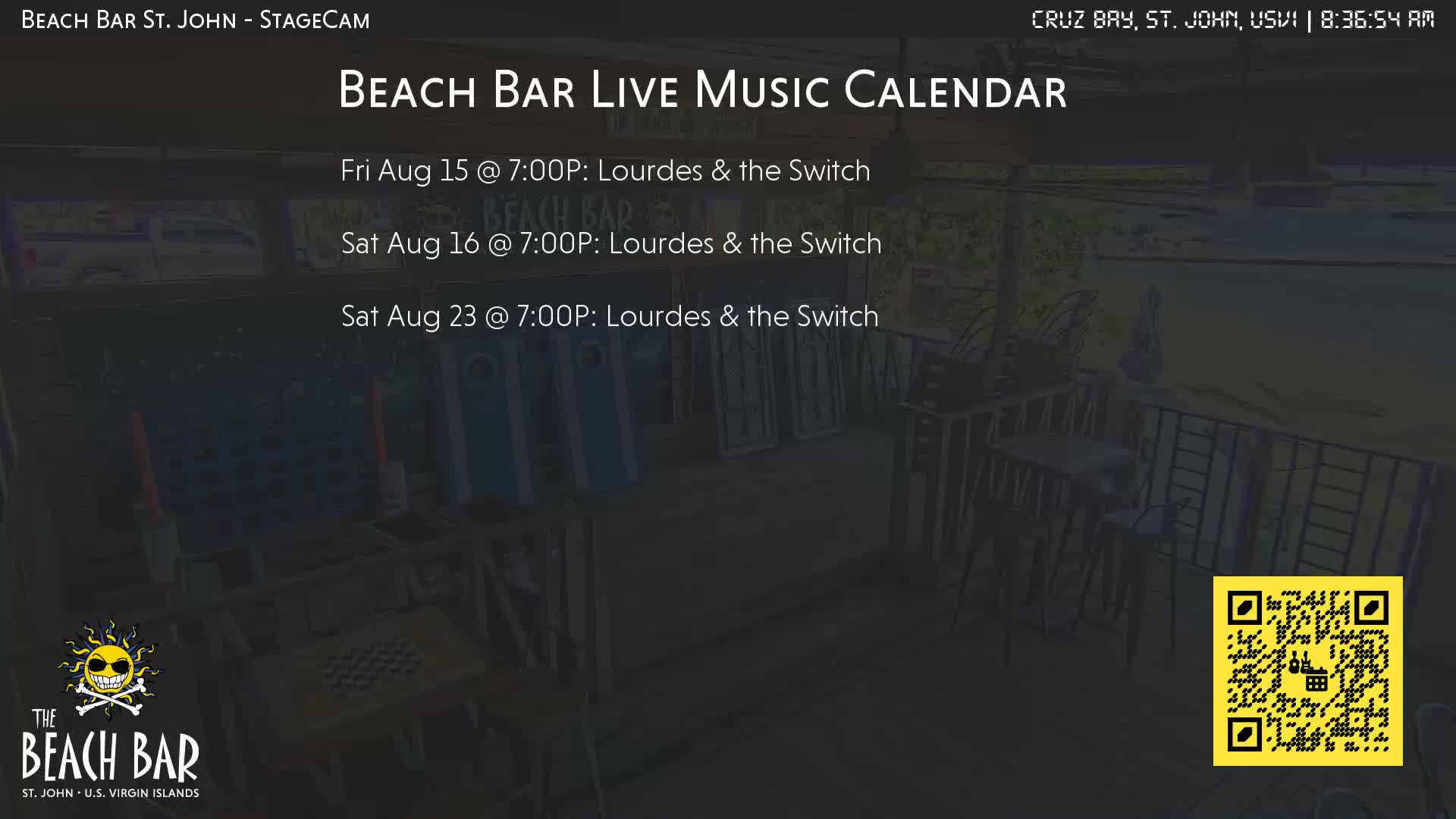 St. John, Cruz Bay The Beach Bar Stage Live Cam - Cruz Bay, St. John, United States Virgin Islands, USA