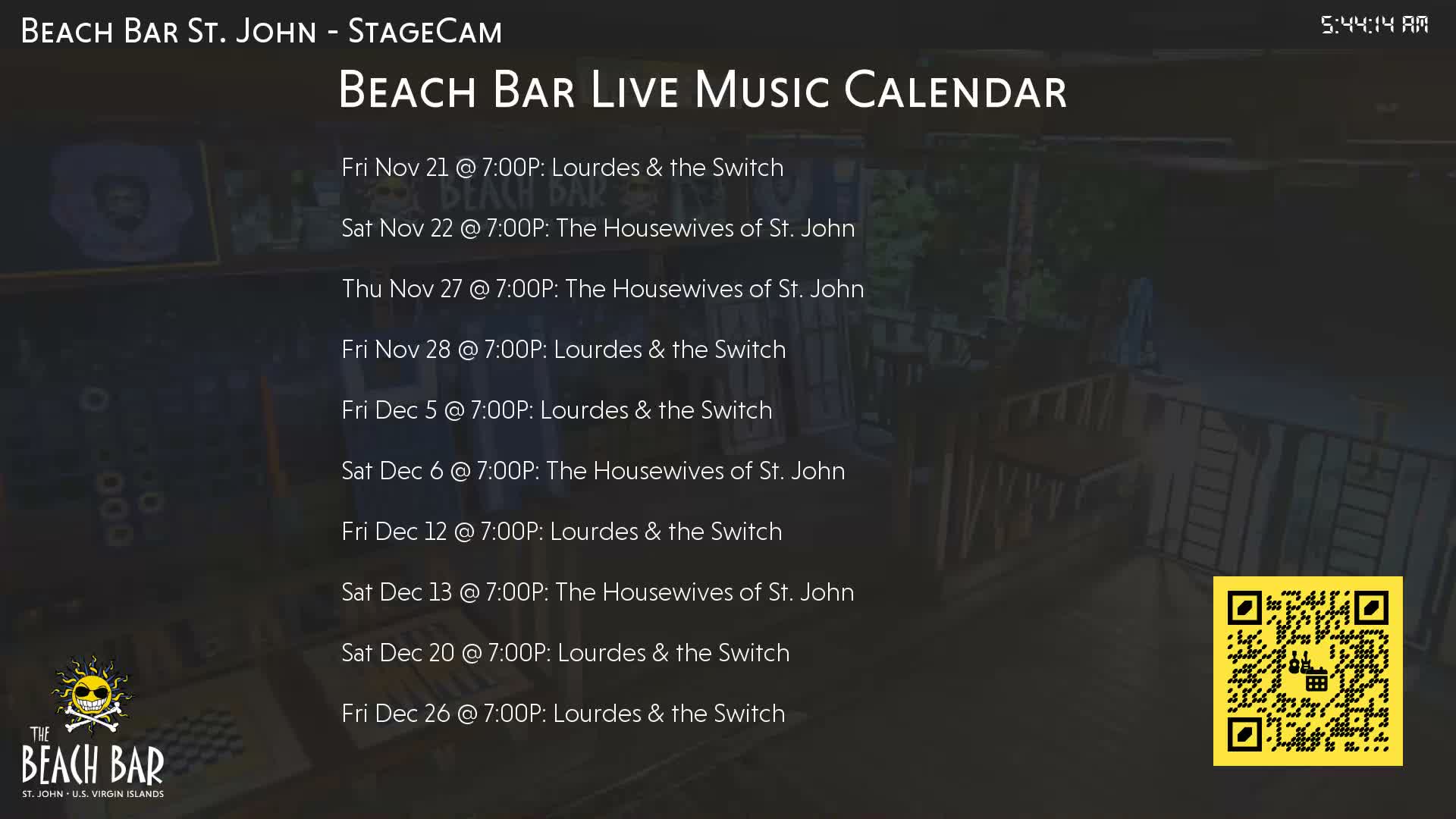 St. John, Cruz Bay The Beach Bar Stage Live Cam - Cruz Bay, St. John, United States Virgin Islands, USA