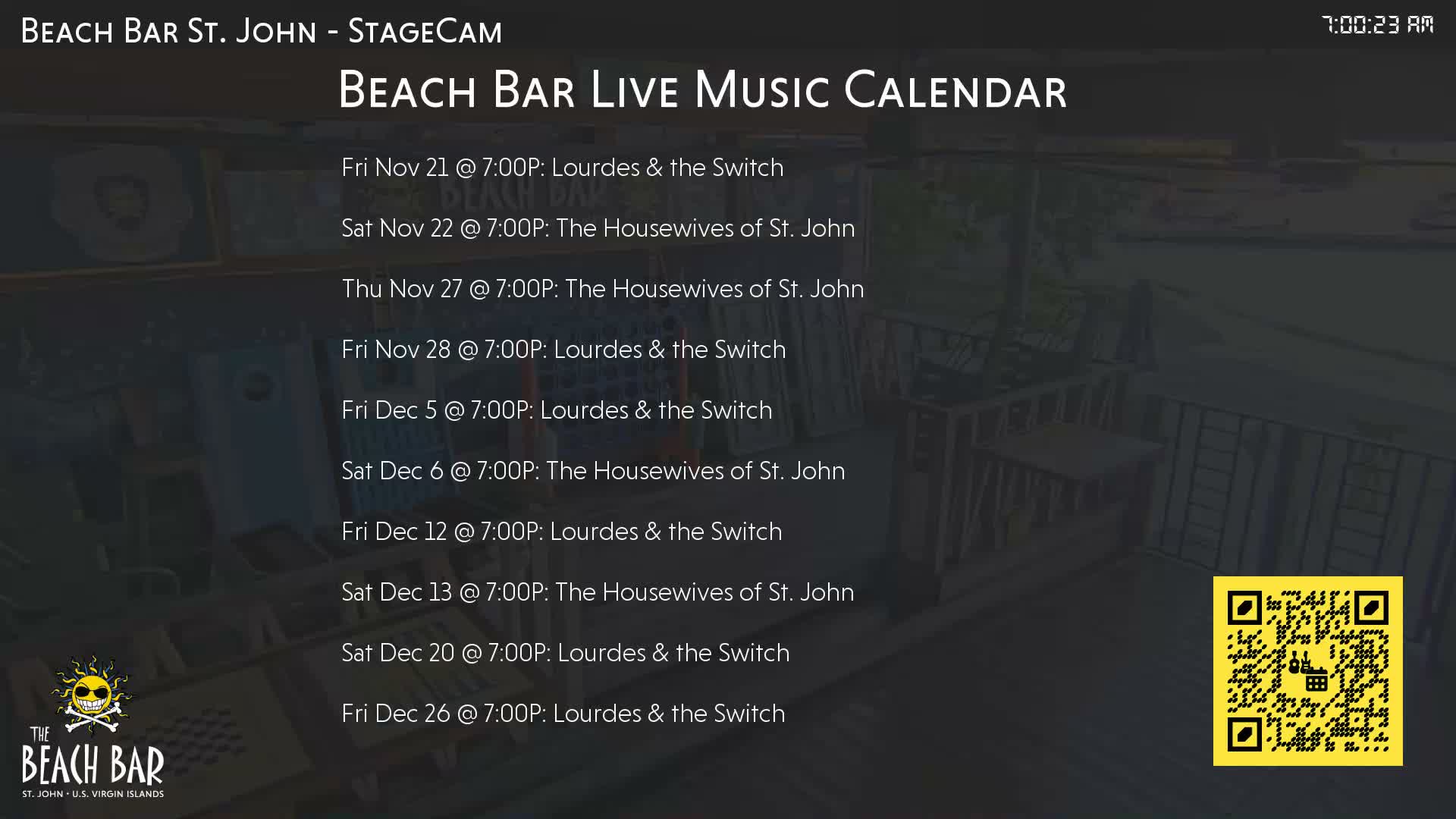 St. John, Cruz Bay The Beach Bar Stage Live Cam - Cruz Bay, St. John, United States Virgin Islands, USA