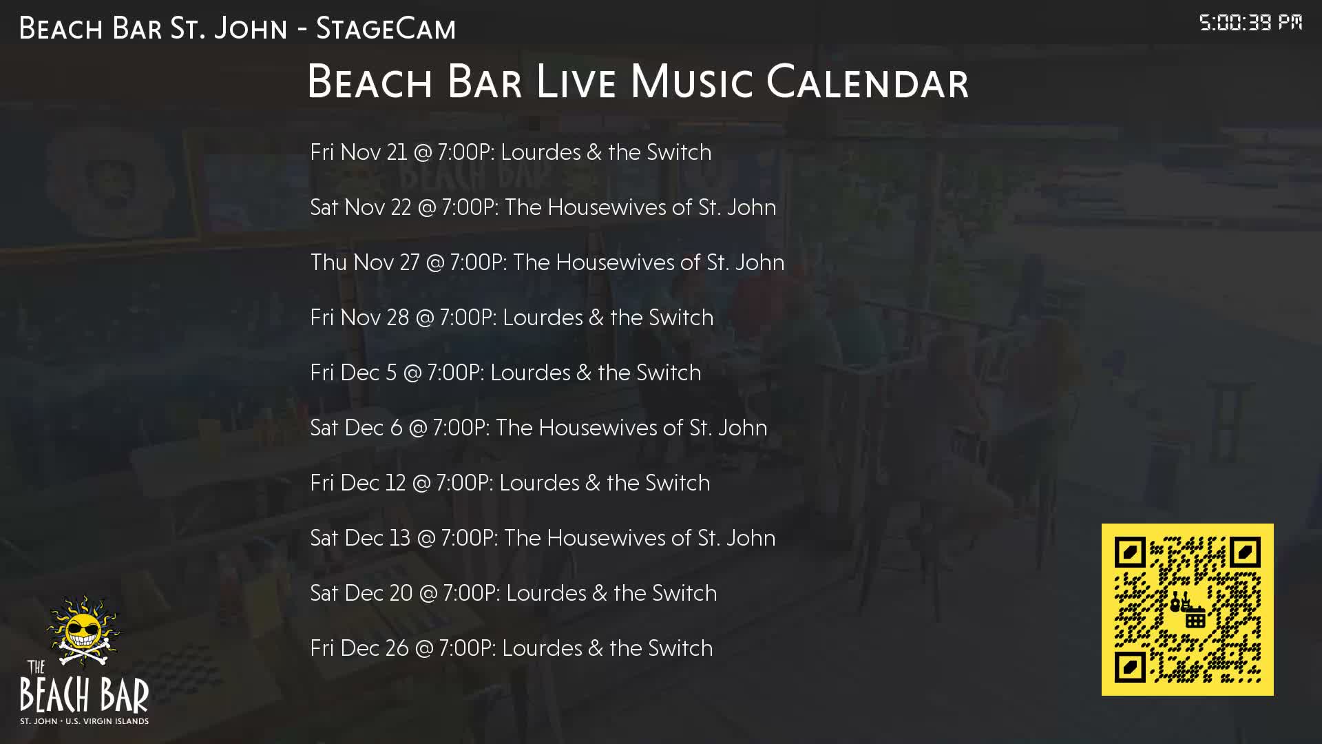 St. John, Cruz Bay The Beach Bar Stage Live Cam - Cruz Bay, St. John, United States Virgin Islands, USA