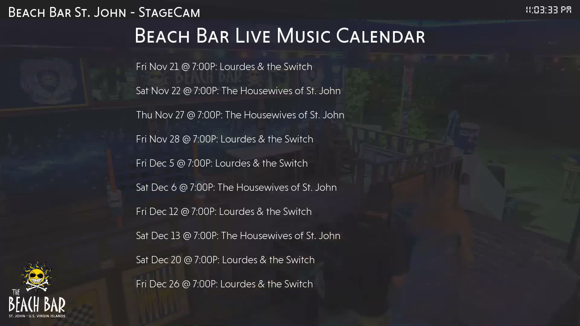 St. John, Cruz Bay The Beach Bar Stage Live Cam - Cruz Bay, St. John, United States Virgin Islands, USA