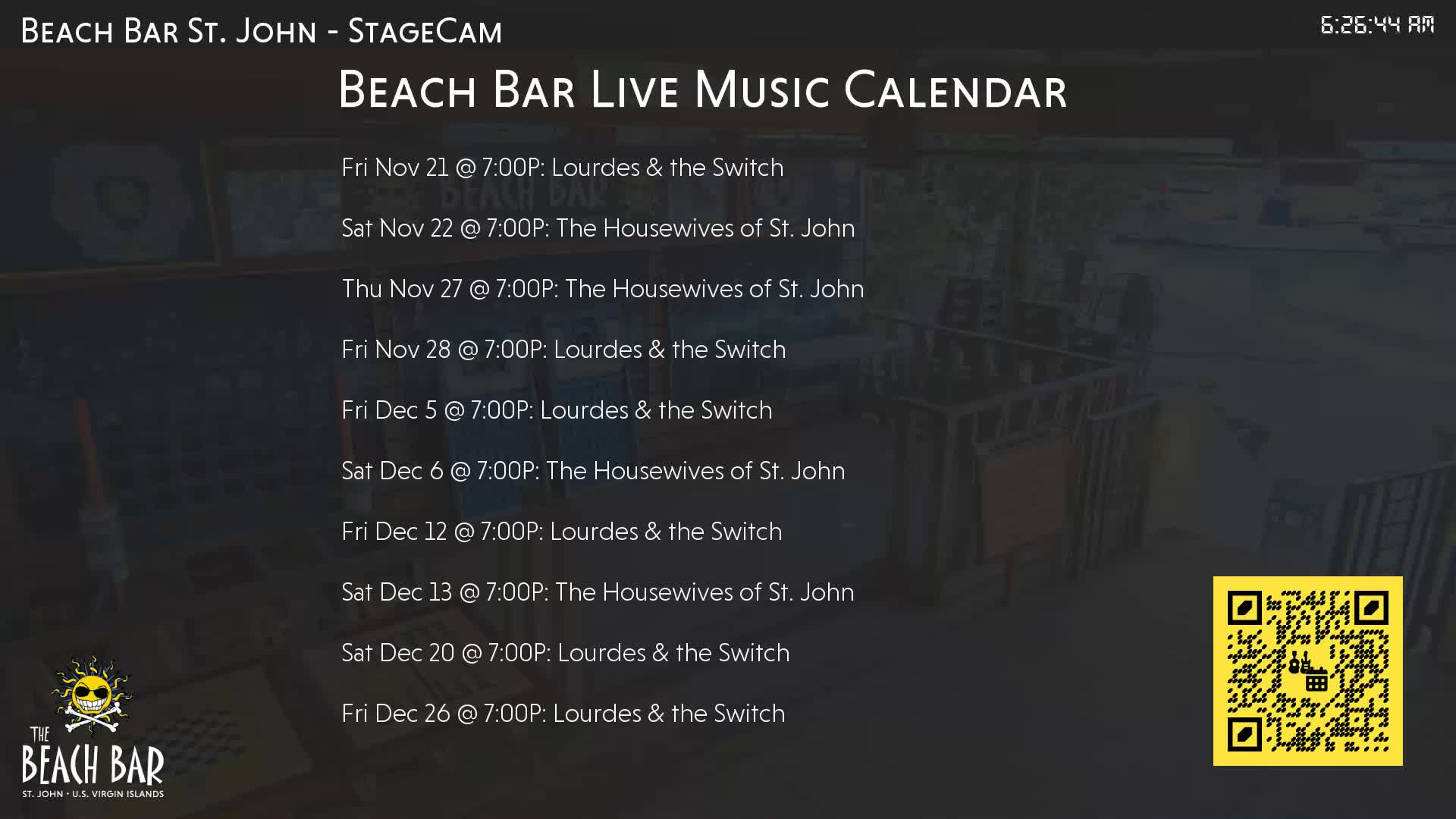 St. John, Cruz Bay The Beach Bar Stage Live Cam - Cruz Bay, St. John, United States Virgin Islands, USA