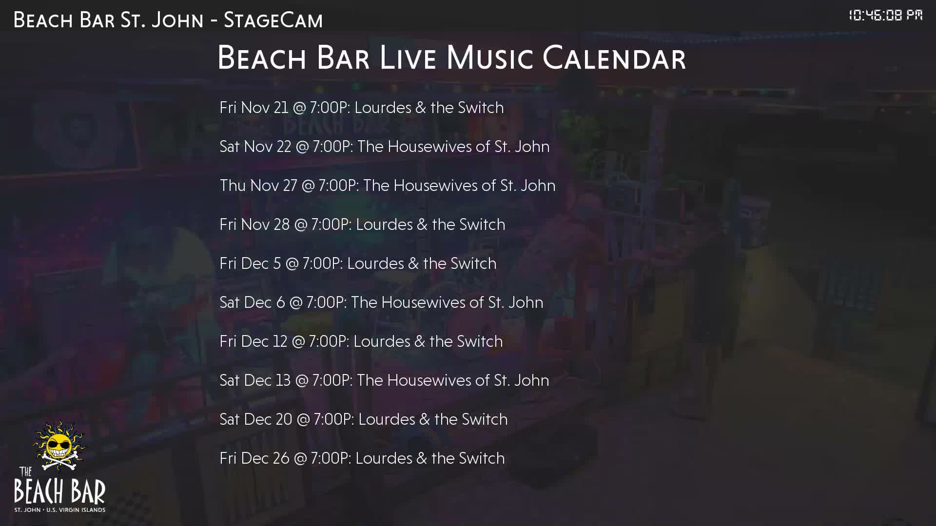 St. John, Cruz Bay The Beach Bar Stage Live Cam - Cruz Bay, St. John, United States Virgin Islands, USA