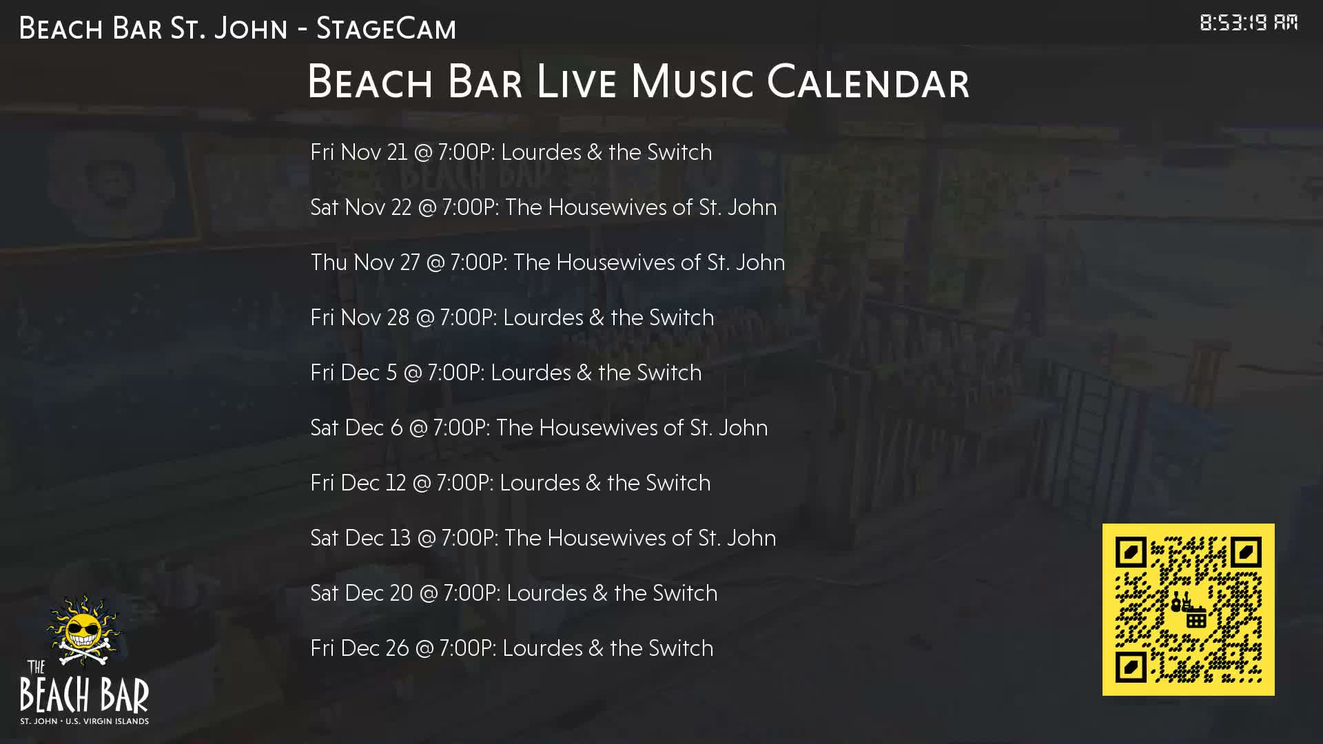 St. John, Cruz Bay The Beach Bar Stage Live Cam - Cruz Bay, St. John, United States Virgin Islands, USA