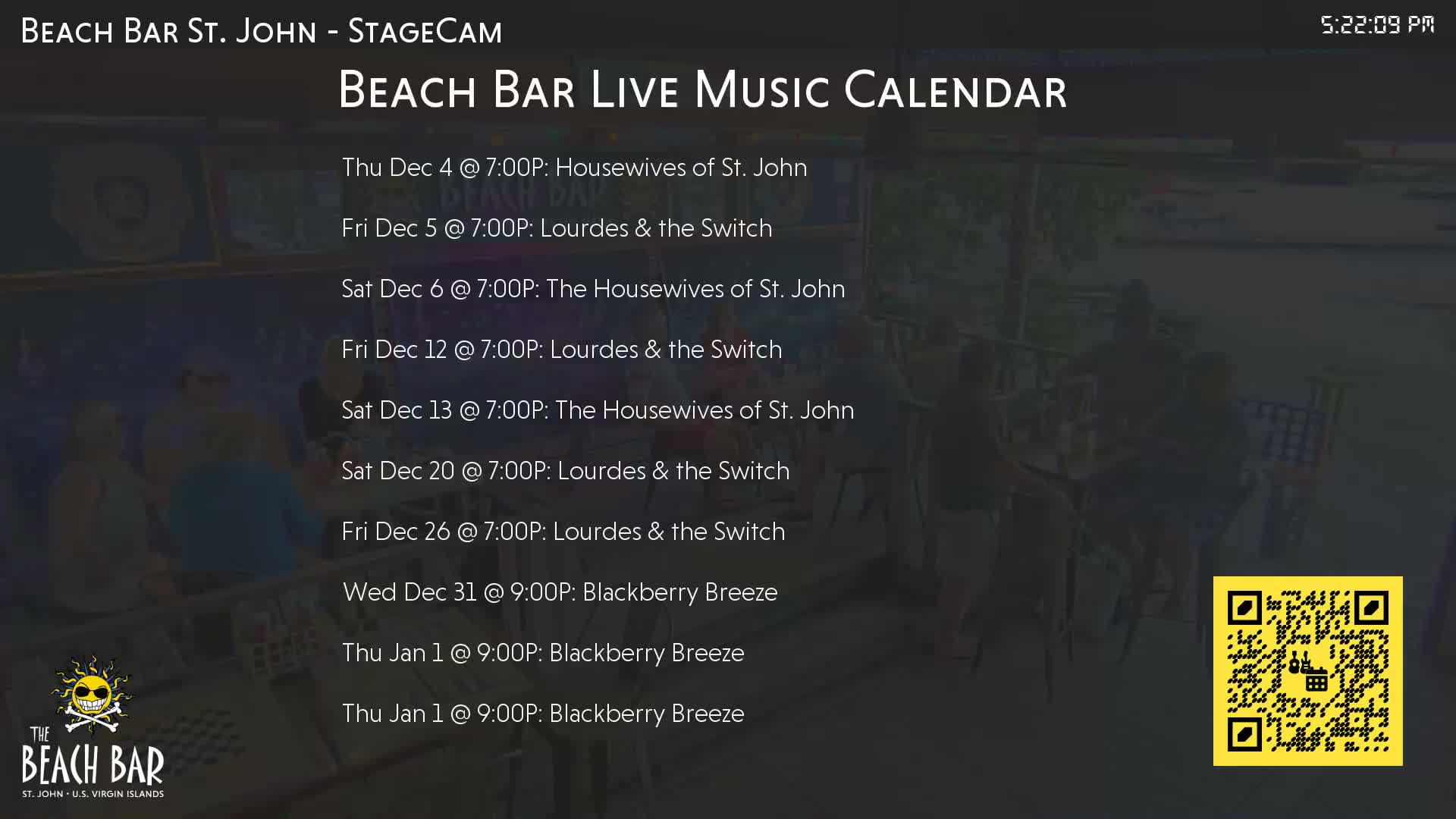 St. John, Cruz Bay The Beach Bar Stage Live Cam - Cruz Bay, St. John, United States Virgin Islands, USA