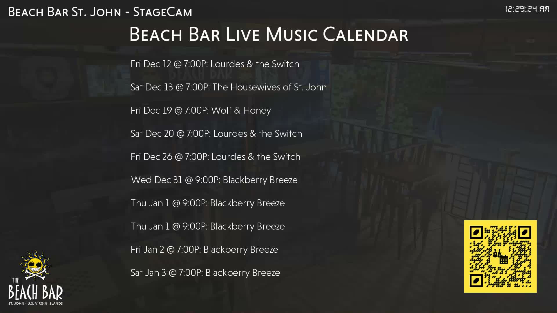 St. John, Cruz Bay The Beach Bar Stage Live Cam - Cruz Bay, St. John, United States Virgin Islands, USA