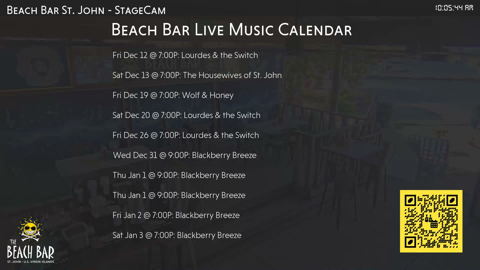 St. John, Cruz Bay The Beach Bar Stage Live Cam - Cruz Bay, St. John, United States Virgin Islands, USA
