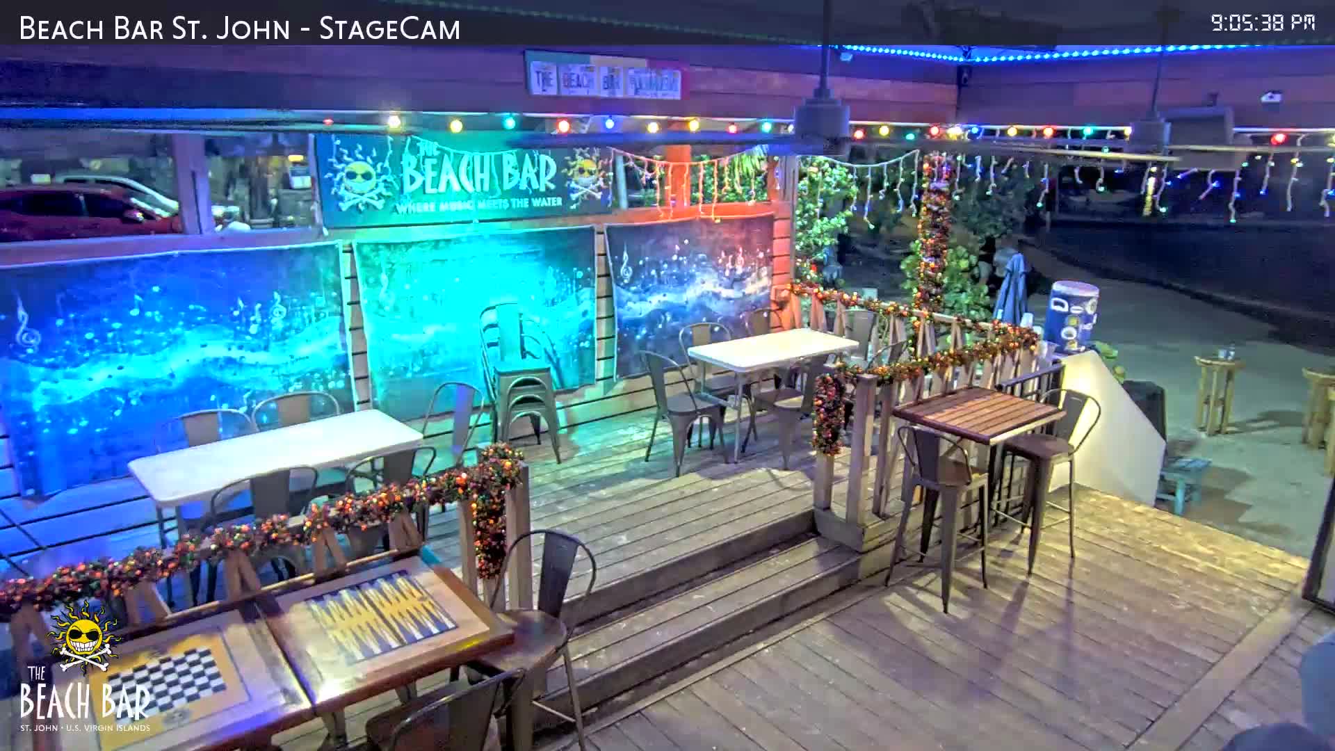 St. John, Cruz Bay The Beach Bar Stage Live Cam - Cruz Bay, St. John, United States Virgin Islands, USA