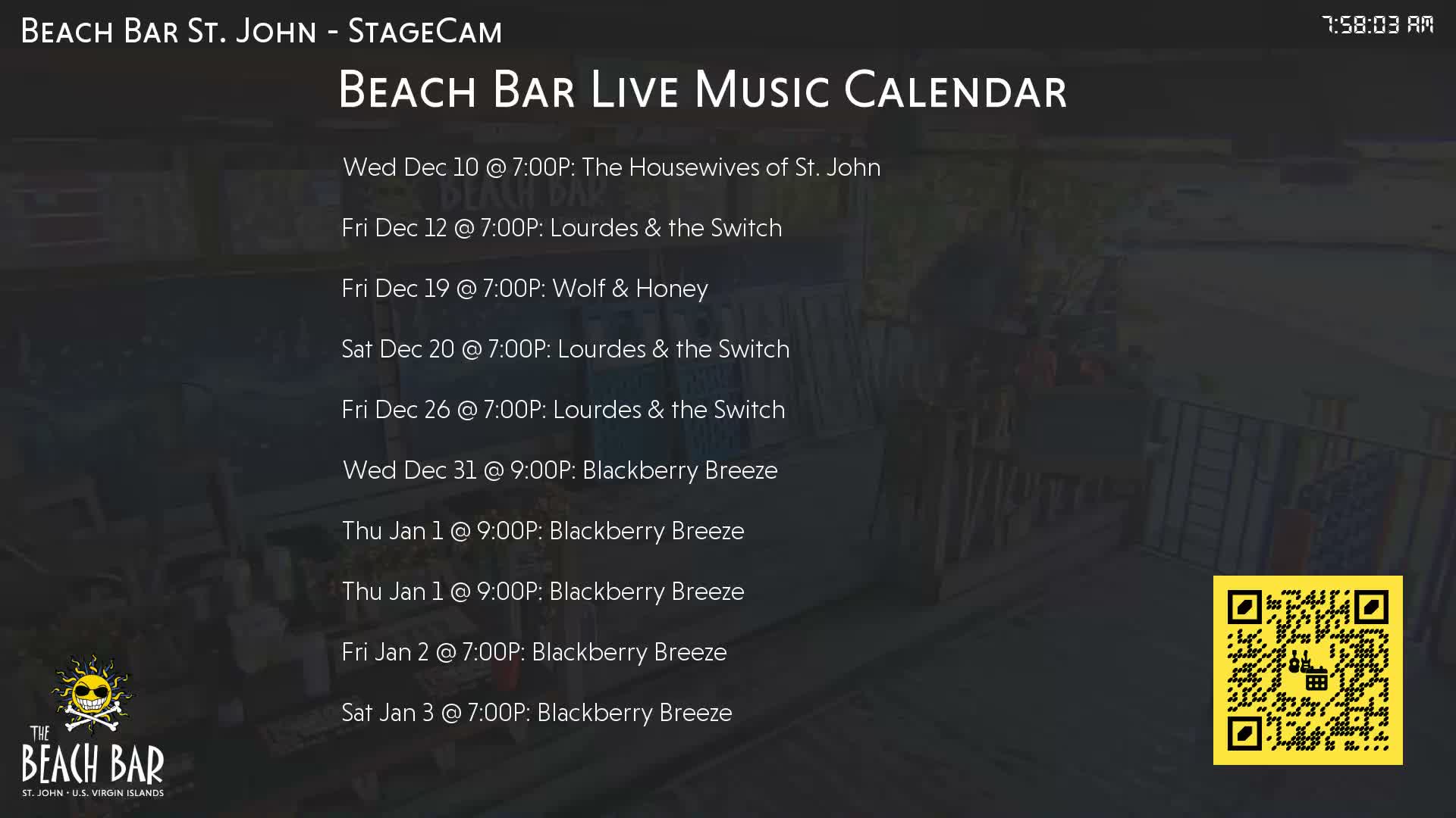 St. John, Cruz Bay The Beach Bar Stage Live Cam - Cruz Bay, St. John, United States Virgin Islands, USA