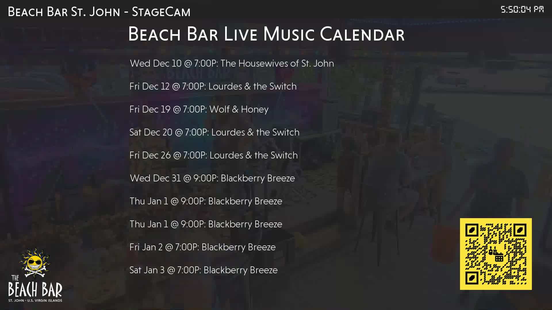 St. John, Cruz Bay The Beach Bar Stage Live Cam - Cruz Bay, St. John, United States Virgin Islands, USA