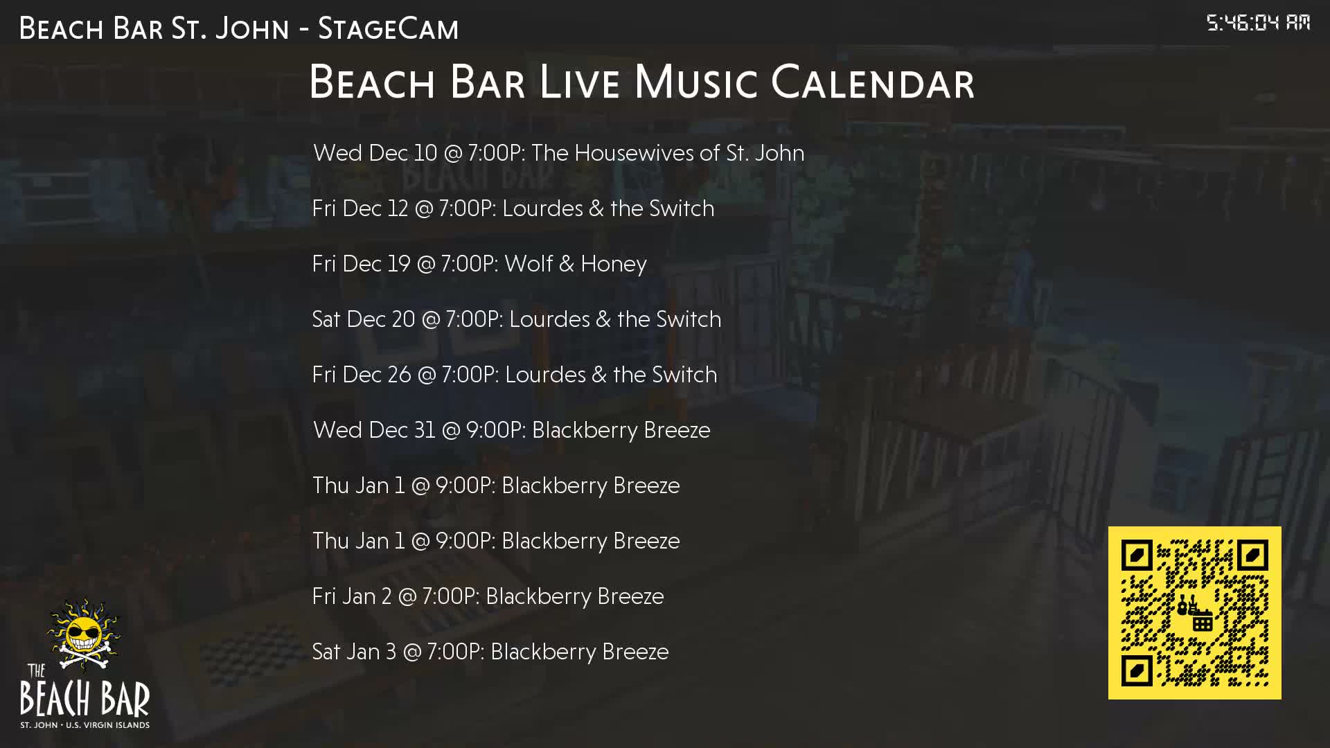 St. John, Cruz Bay The Beach Bar Stage Live Cam - Cruz Bay, St. John, United States Virgin Islands, USA