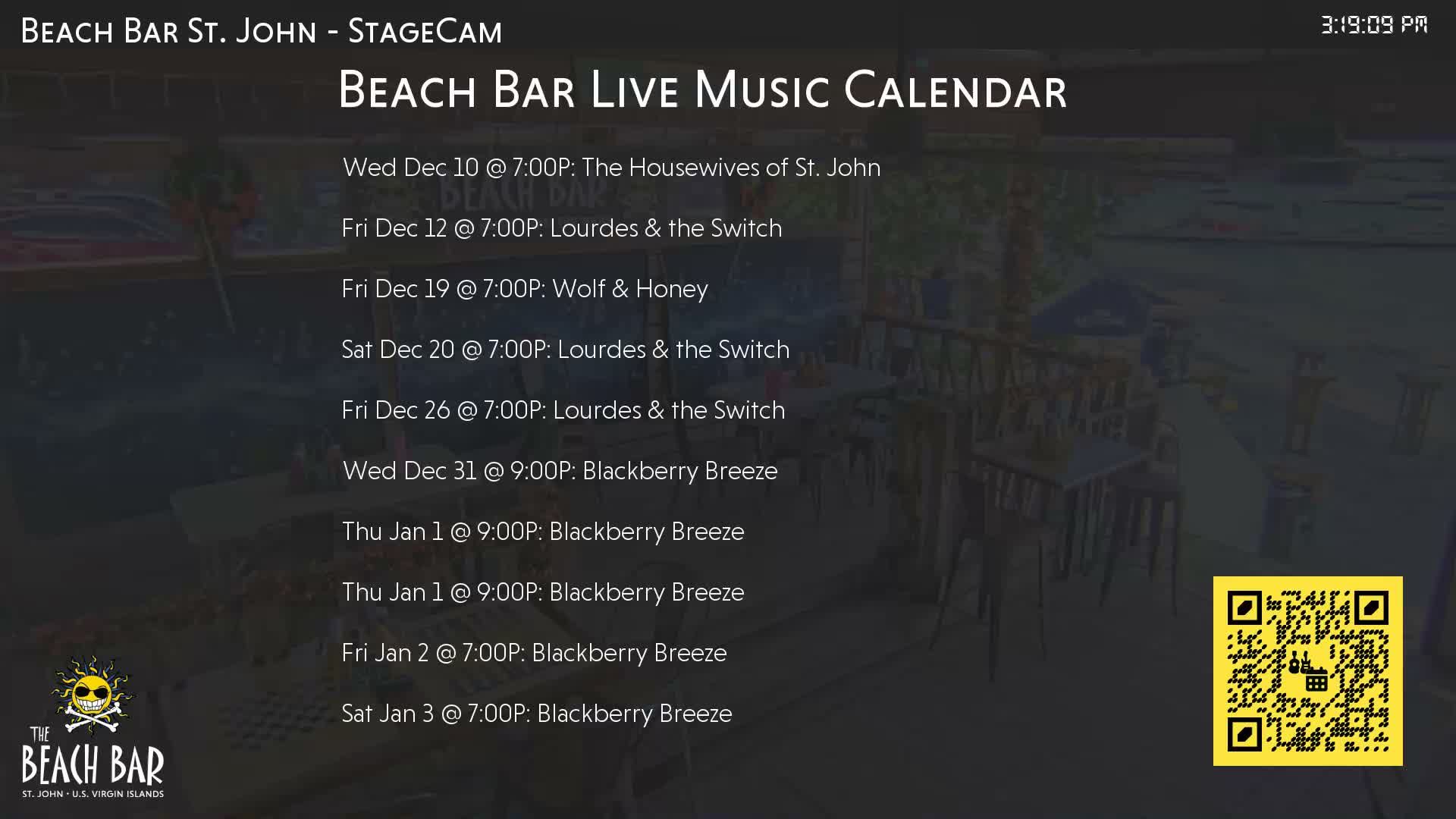 St. John, Cruz Bay The Beach Bar Stage Live Cam - Cruz Bay, St. John, United States Virgin Islands, USA