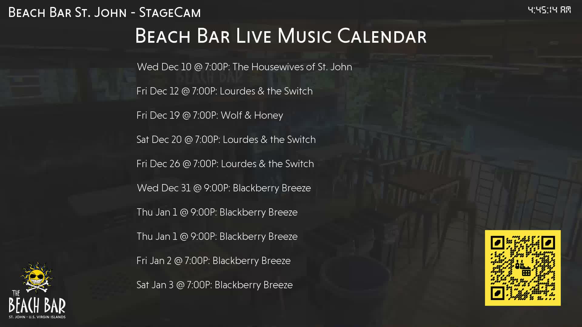 St. John, Cruz Bay The Beach Bar Stage Live Cam - Cruz Bay, St. John, United States Virgin Islands, USA