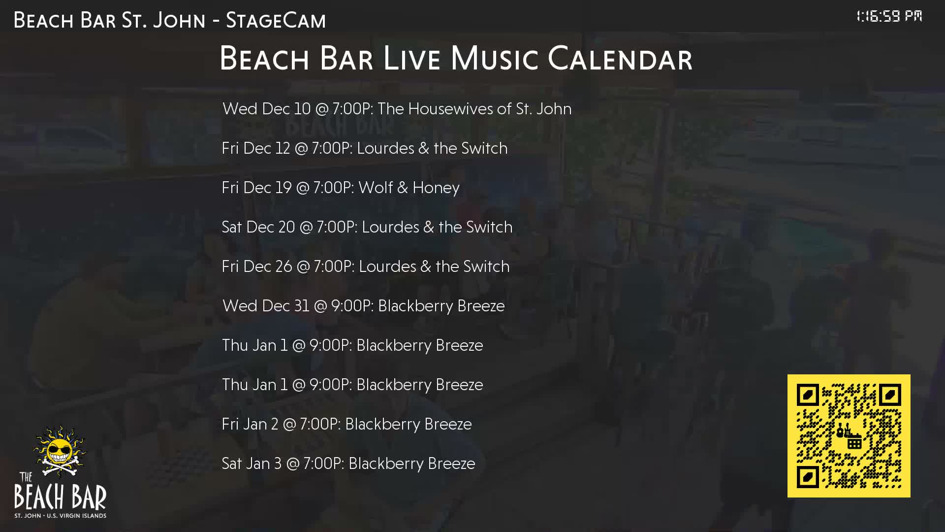 St. John, Cruz Bay The Beach Bar Stage Live Cam - Cruz Bay, St. John, United States Virgin Islands, USA