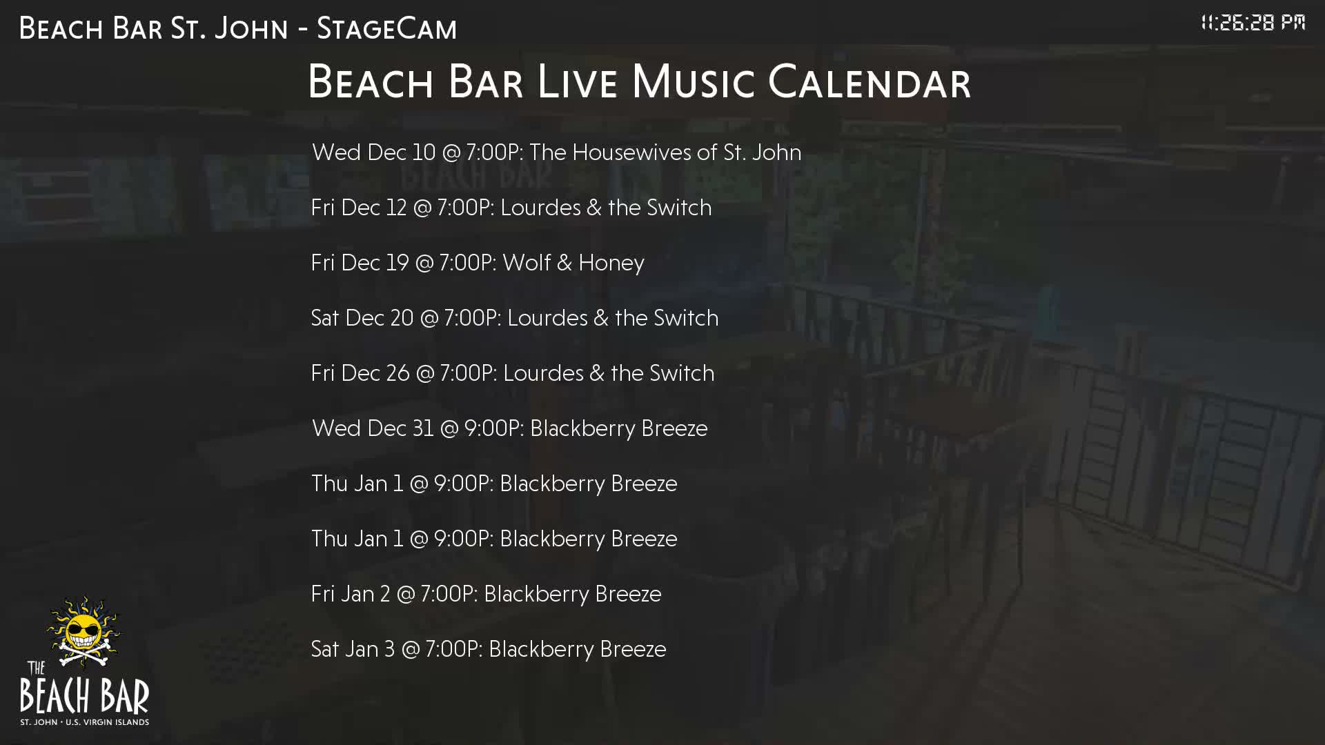 St. John, Cruz Bay The Beach Bar Stage Live Cam - Cruz Bay, St. John, United States Virgin Islands, USA