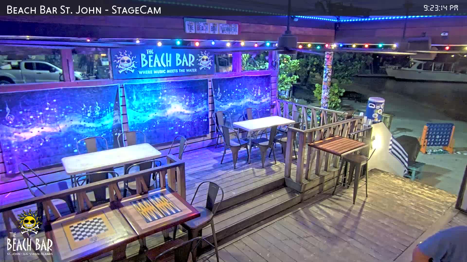 St. John, Cruz Bay The Beach Bar Stage Live Cam - Cruz Bay, St. John, United States Virgin Islands, USA