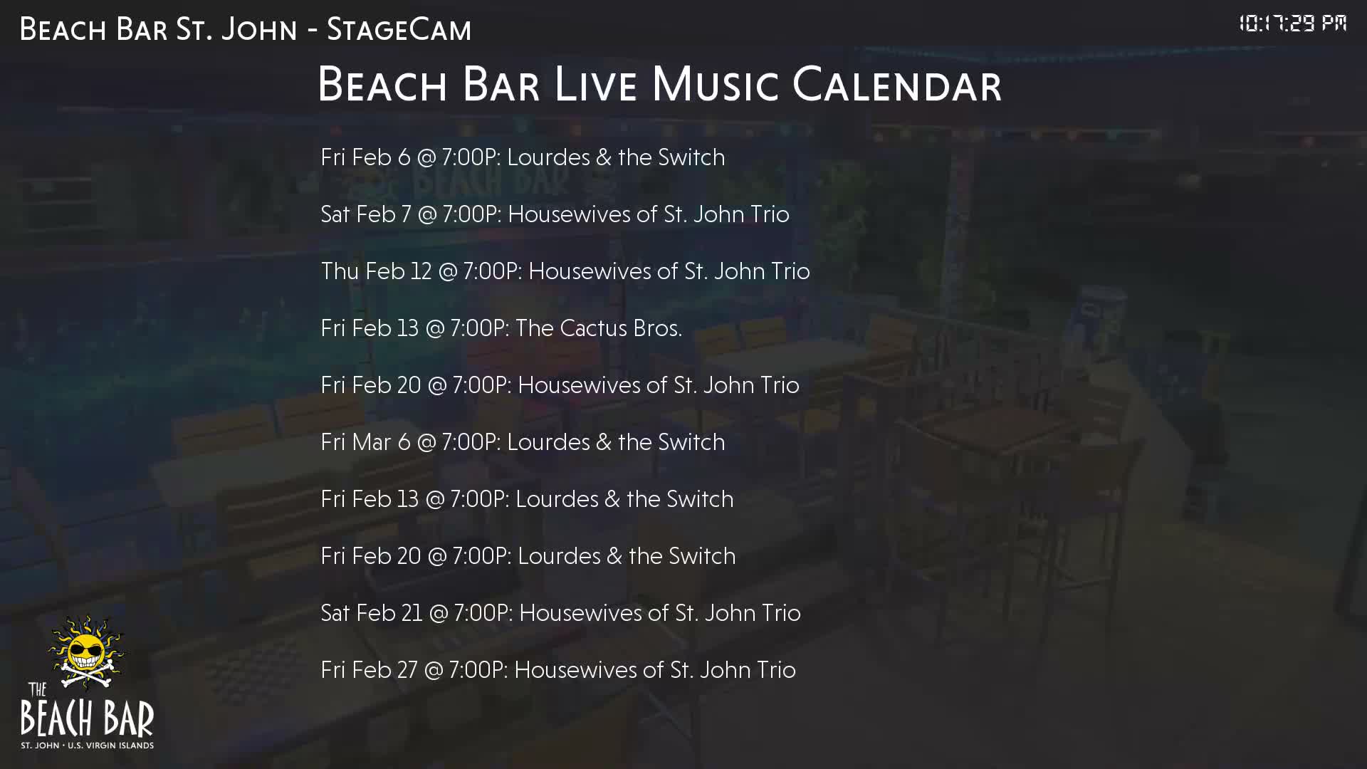 St. John, Cruz Bay The Beach Bar Stage Live Cam - Cruz Bay, St. John, United States Virgin Islands, USA