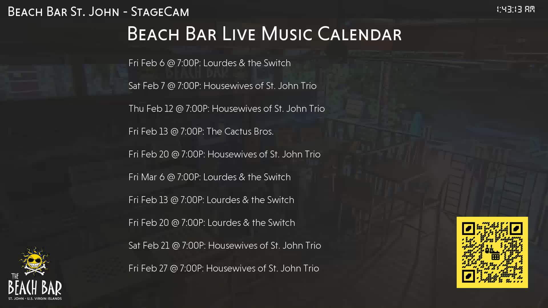St. John, Cruz Bay The Beach Bar Stage Live Cam - Cruz Bay, St. John, United States Virgin Islands, USA