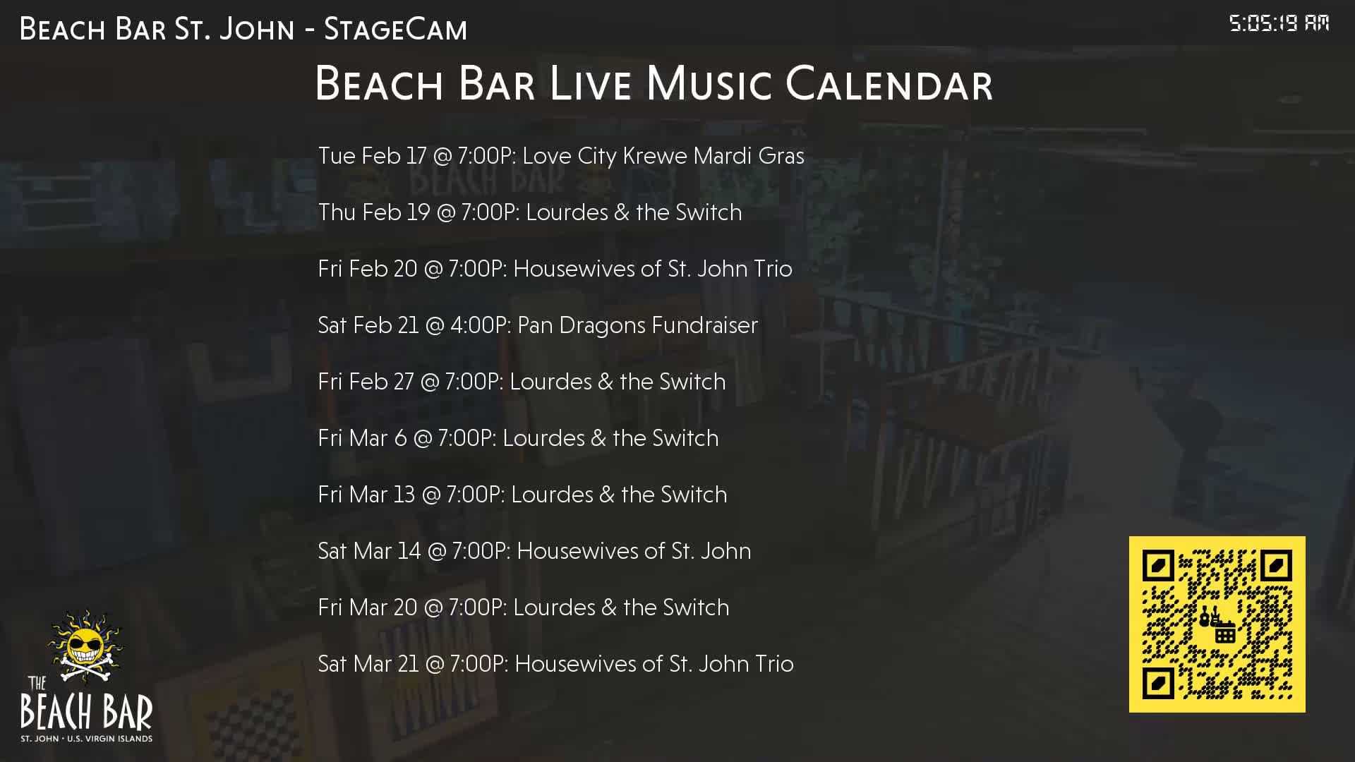 St. John, Cruz Bay The Beach Bar Stage Live Cam - Cruz Bay, St. John, United States Virgin Islands, USA