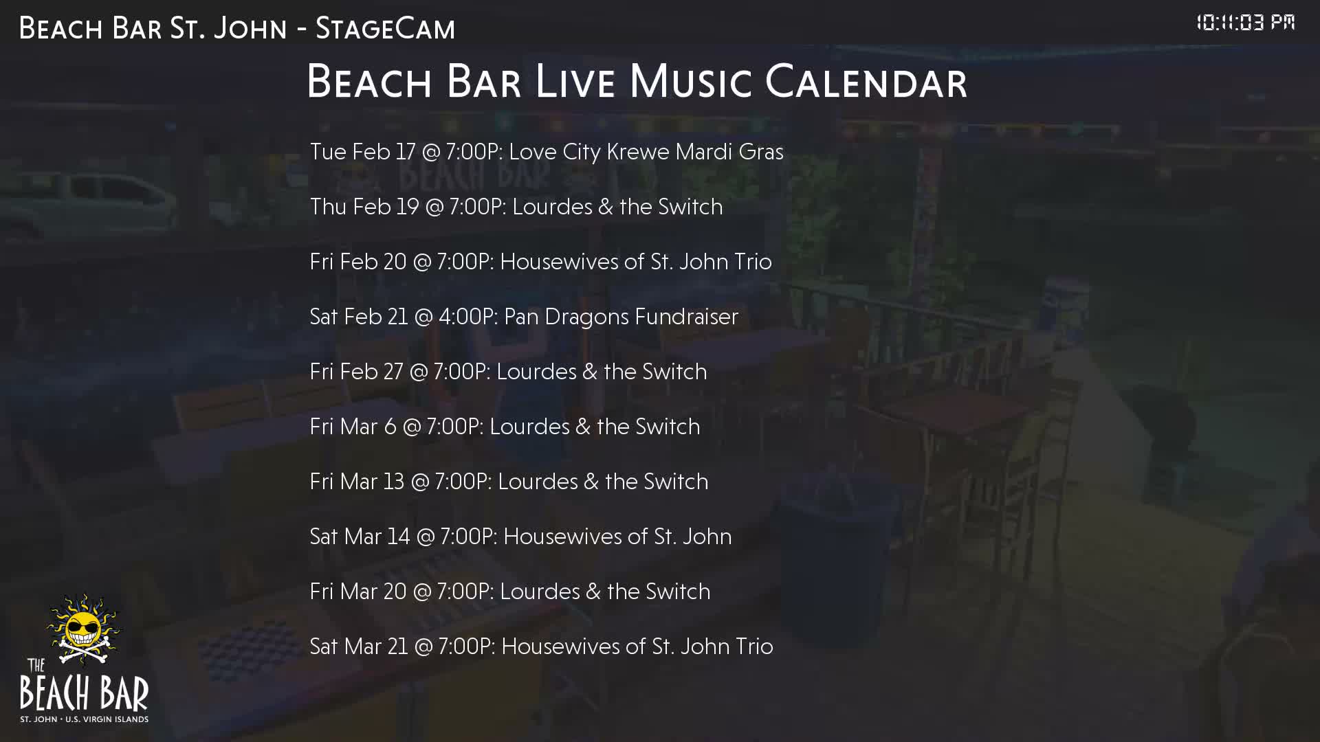 St. John, Cruz Bay The Beach Bar Stage Live Cam - Cruz Bay, St. John, United States Virgin Islands, USA