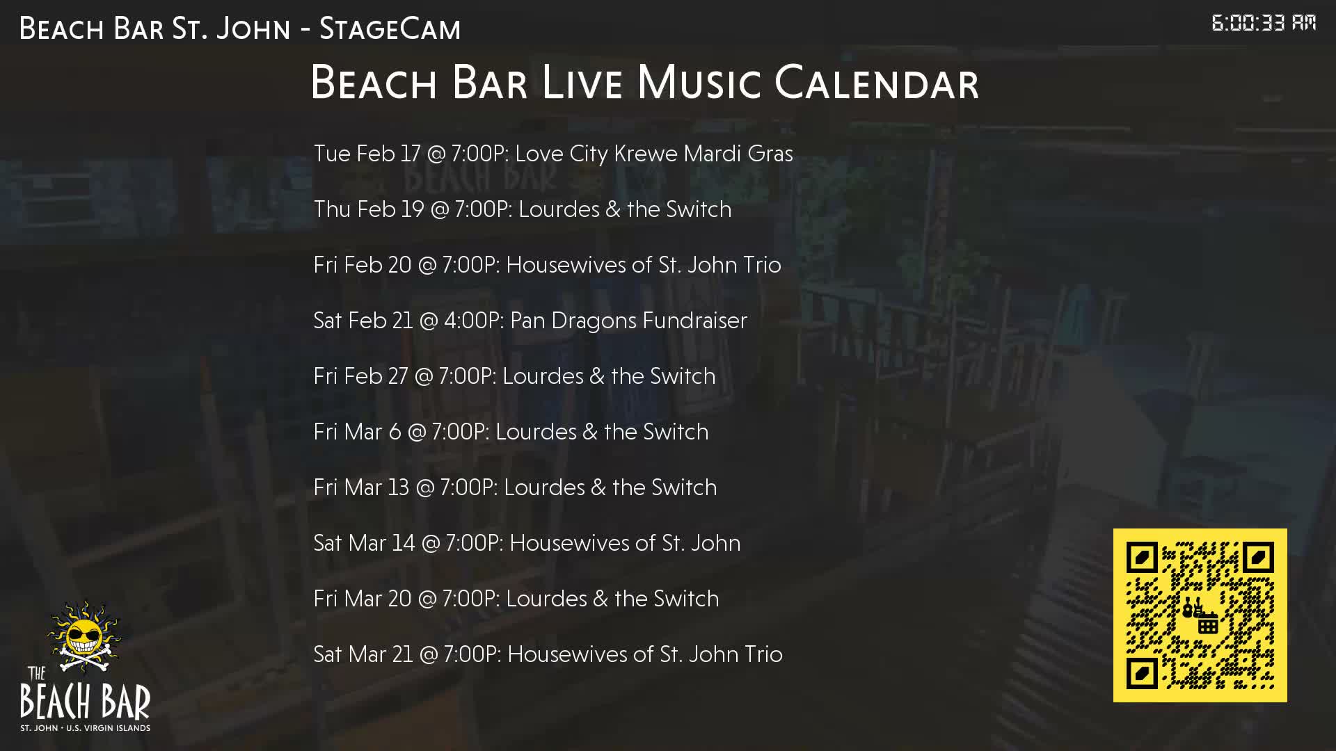 St. John, Cruz Bay The Beach Bar Stage Live Cam - Cruz Bay, St. John, United States Virgin Islands, USA