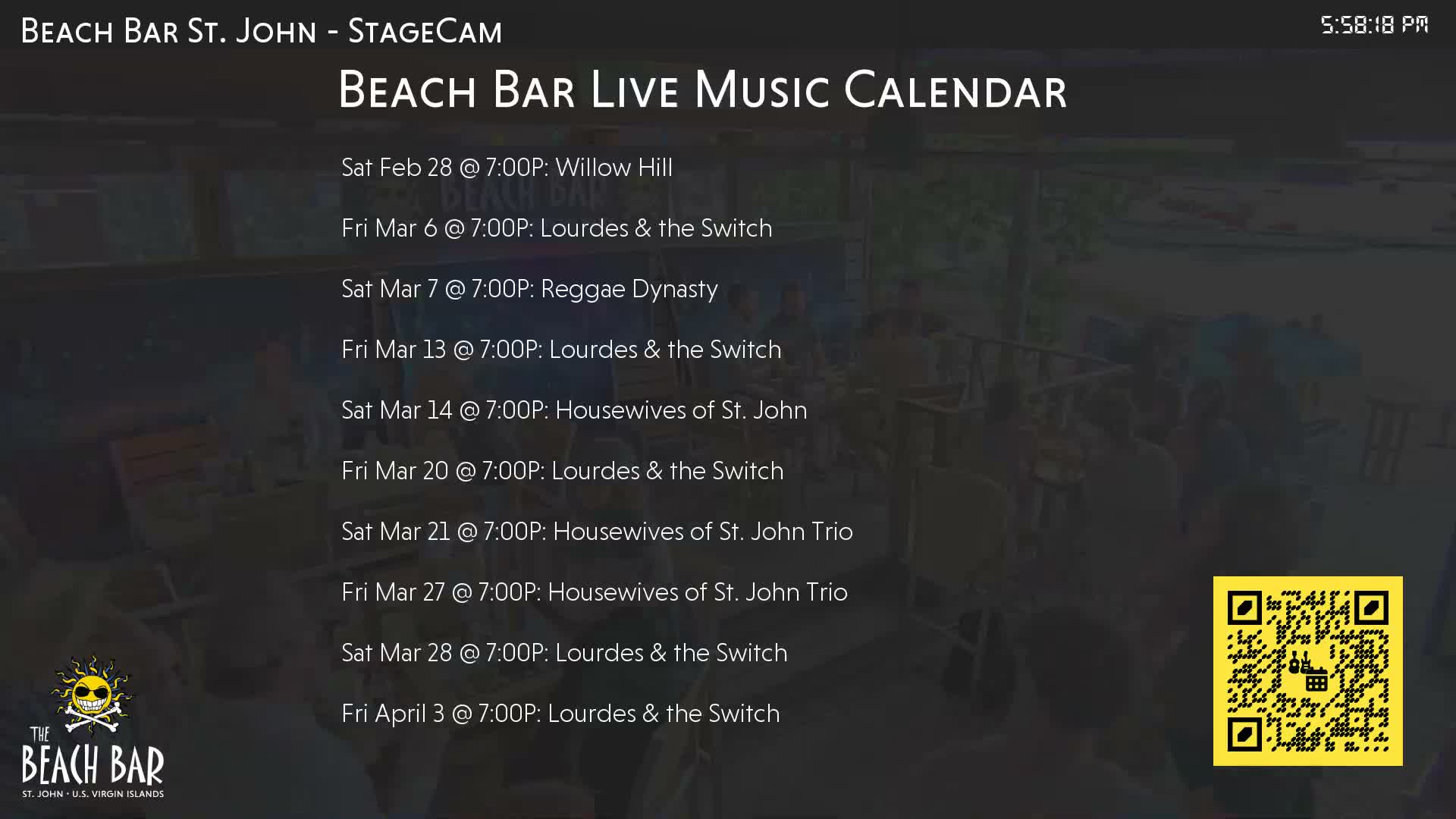 St. John, Cruz Bay The Beach Bar Stage Live Cam - Cruz Bay, St. John, United States Virgin Islands, USA