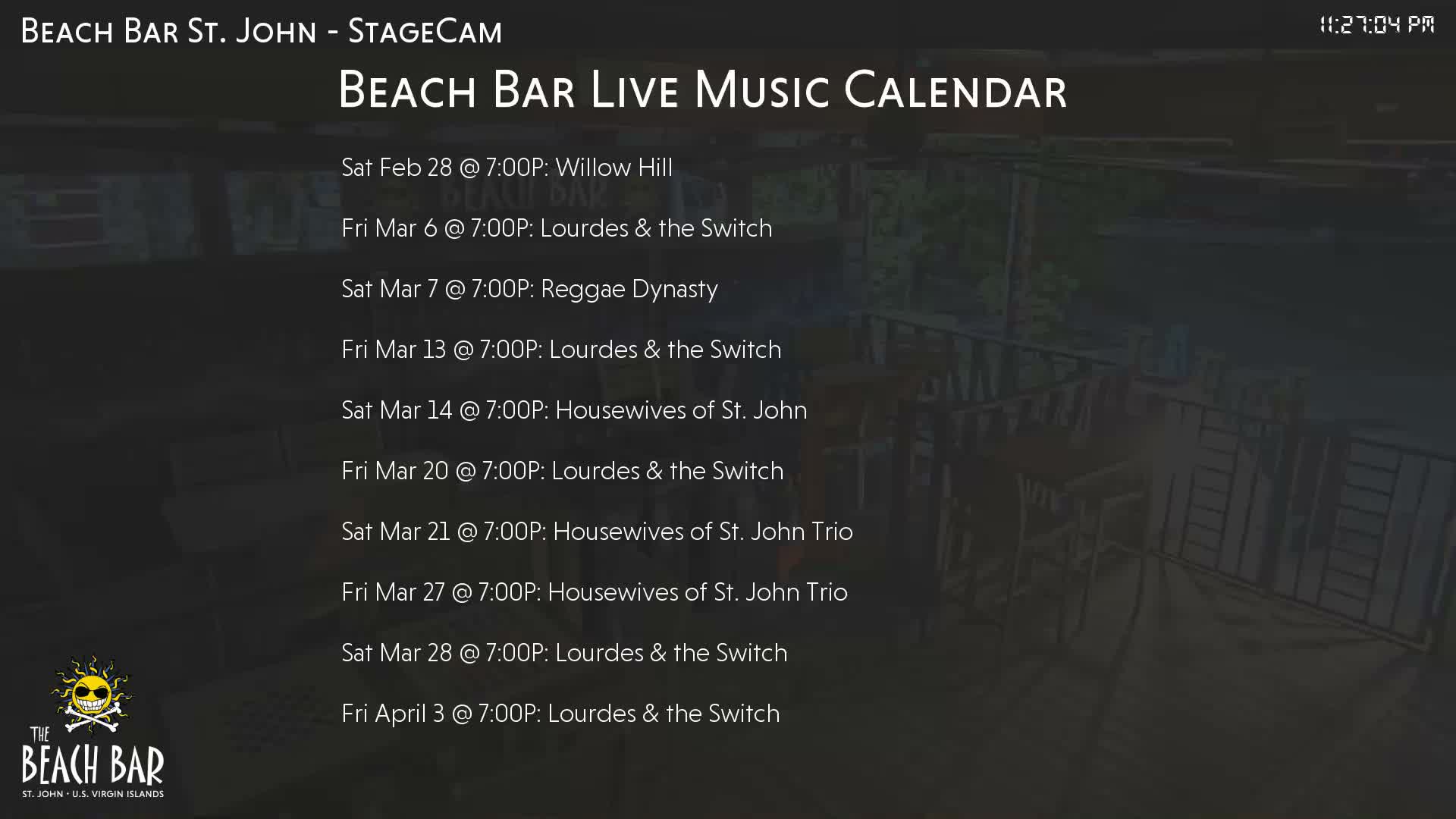 St. John, Cruz Bay The Beach Bar Stage Live Cam - Cruz Bay, St. John, United States Virgin Islands, USA