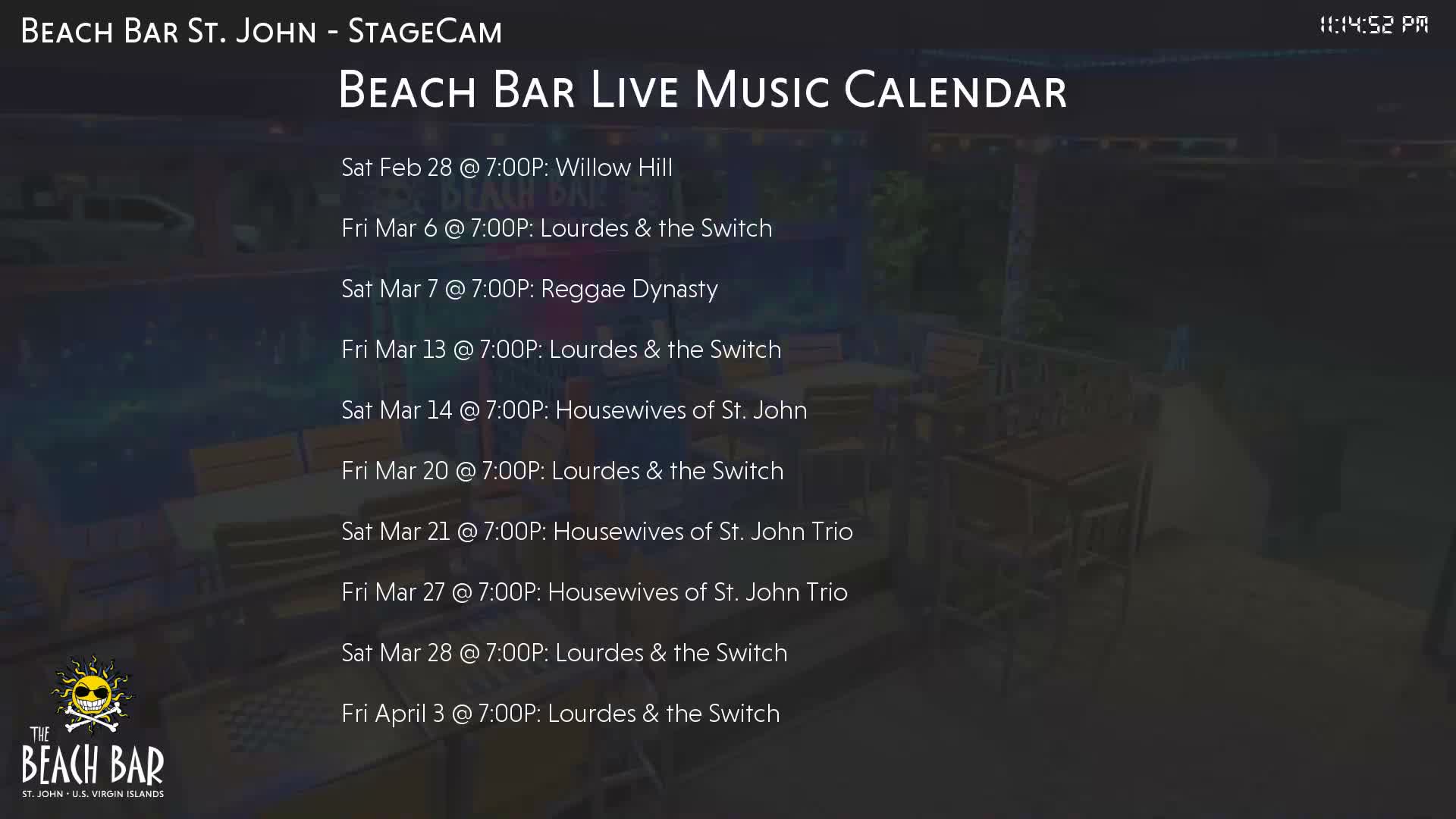 St. John, Cruz Bay The Beach Bar Stage Live Cam - Cruz Bay, St. John, United States Virgin Islands, USA