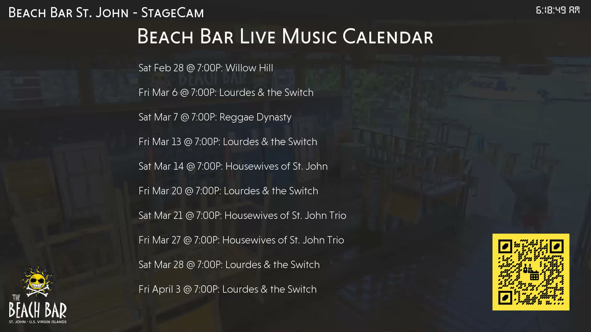St. John, Cruz Bay The Beach Bar Stage Live Cam - Cruz Bay, St. John, United States Virgin Islands, USA