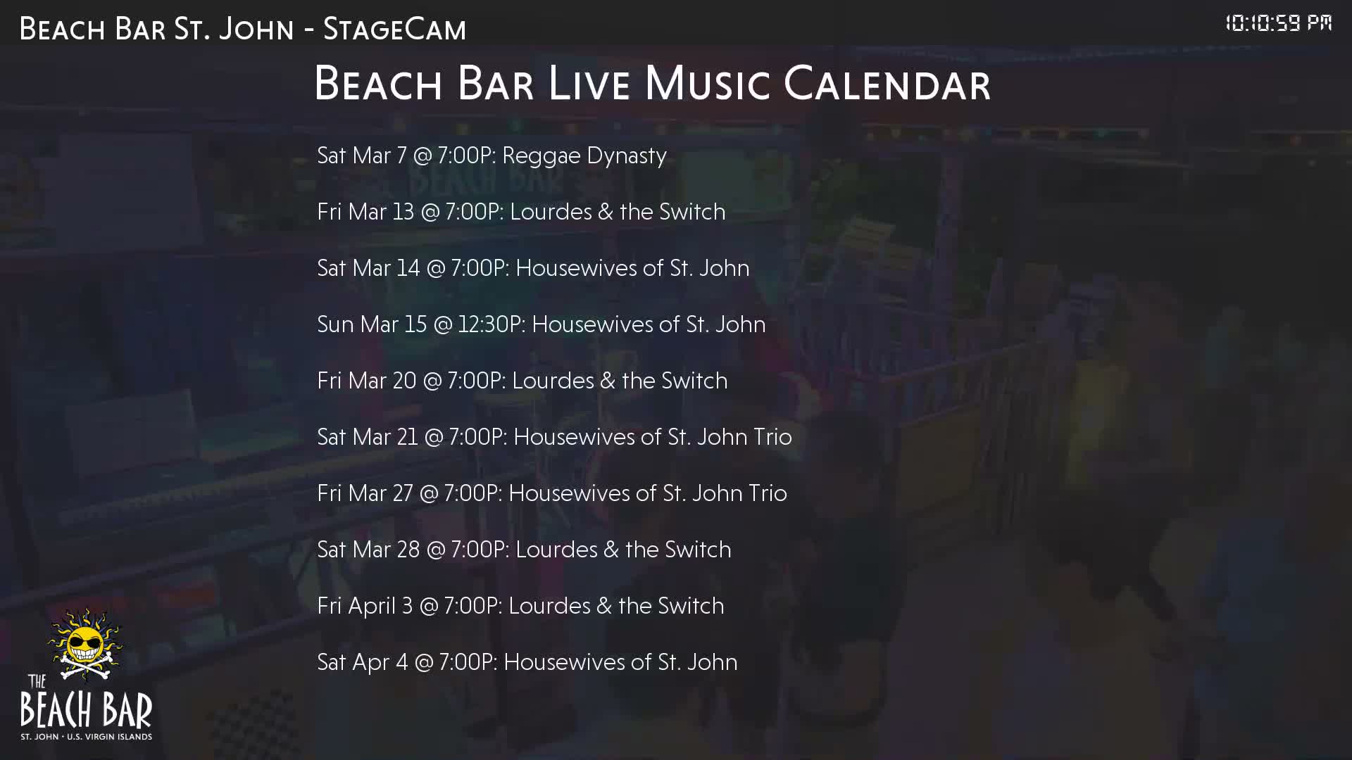 St. John, Cruz Bay The Beach Bar Stage Live Cam - Cruz Bay, St. John, United States Virgin Islands, USA