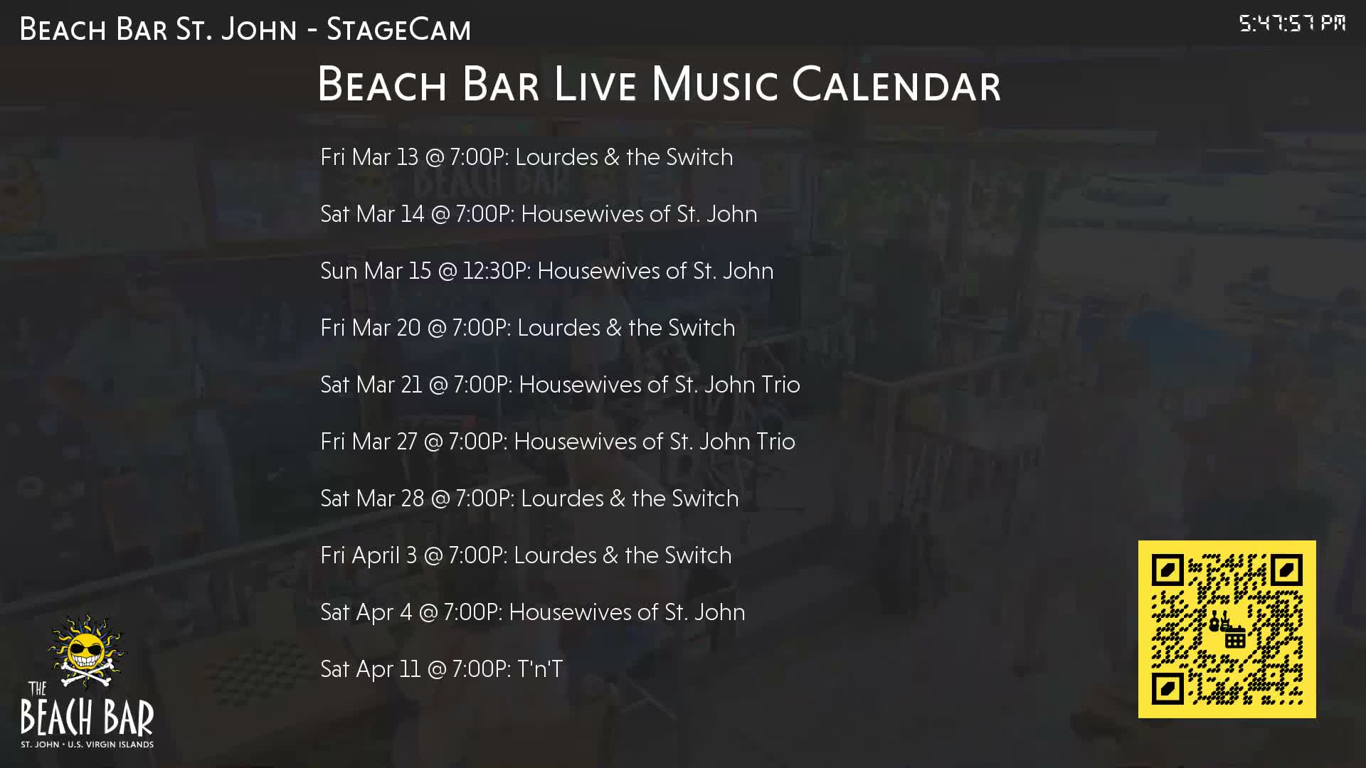 St. John, Cruz Bay The Beach Bar Stage Live Cam - Cruz Bay, St. John, United States Virgin Islands, USA