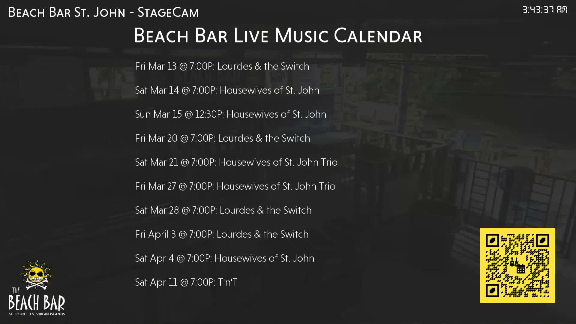 St. John, Cruz Bay The Beach Bar Stage Live Cam - Cruz Bay, St. John, United States Virgin Islands, USA