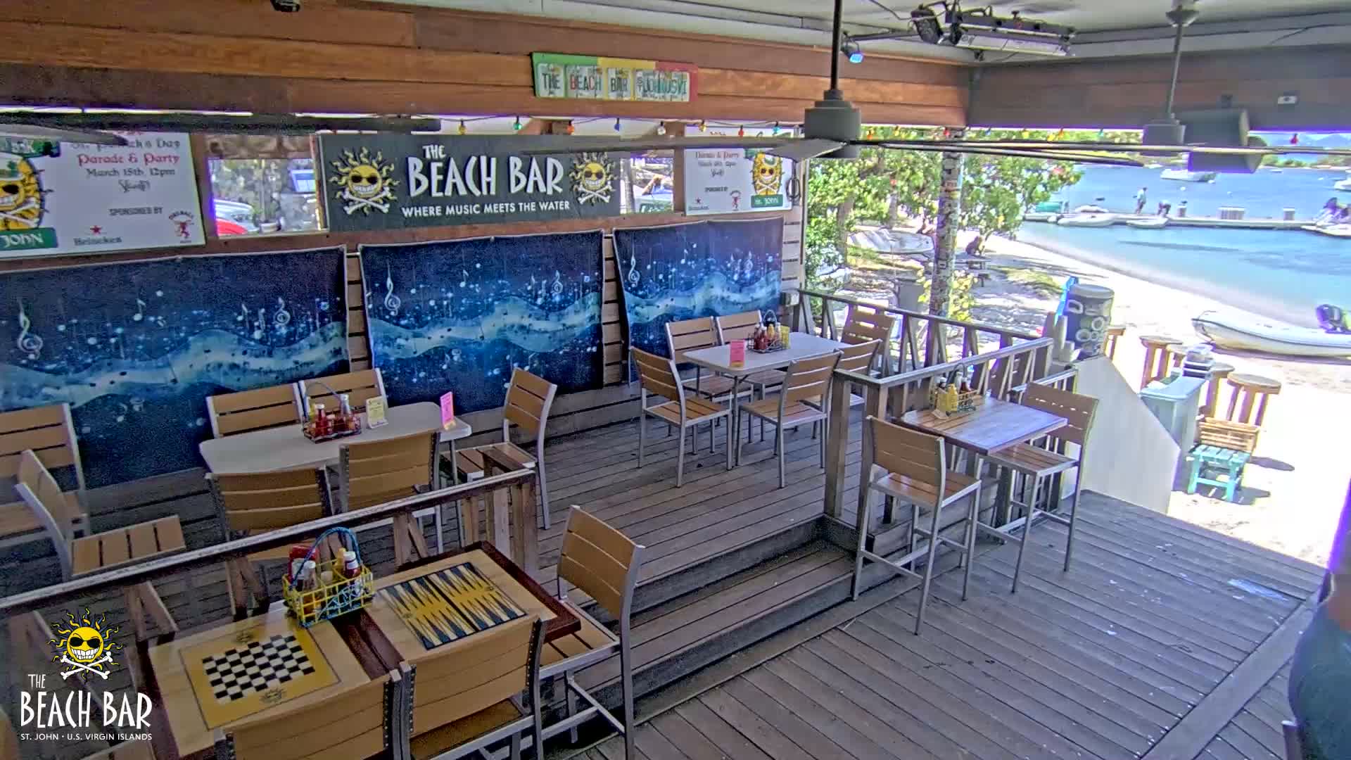 St. John, Cruz Bay The Beach Bar Stage Live Cam - Cruz Bay, St. John, United States Virgin Islands, USA