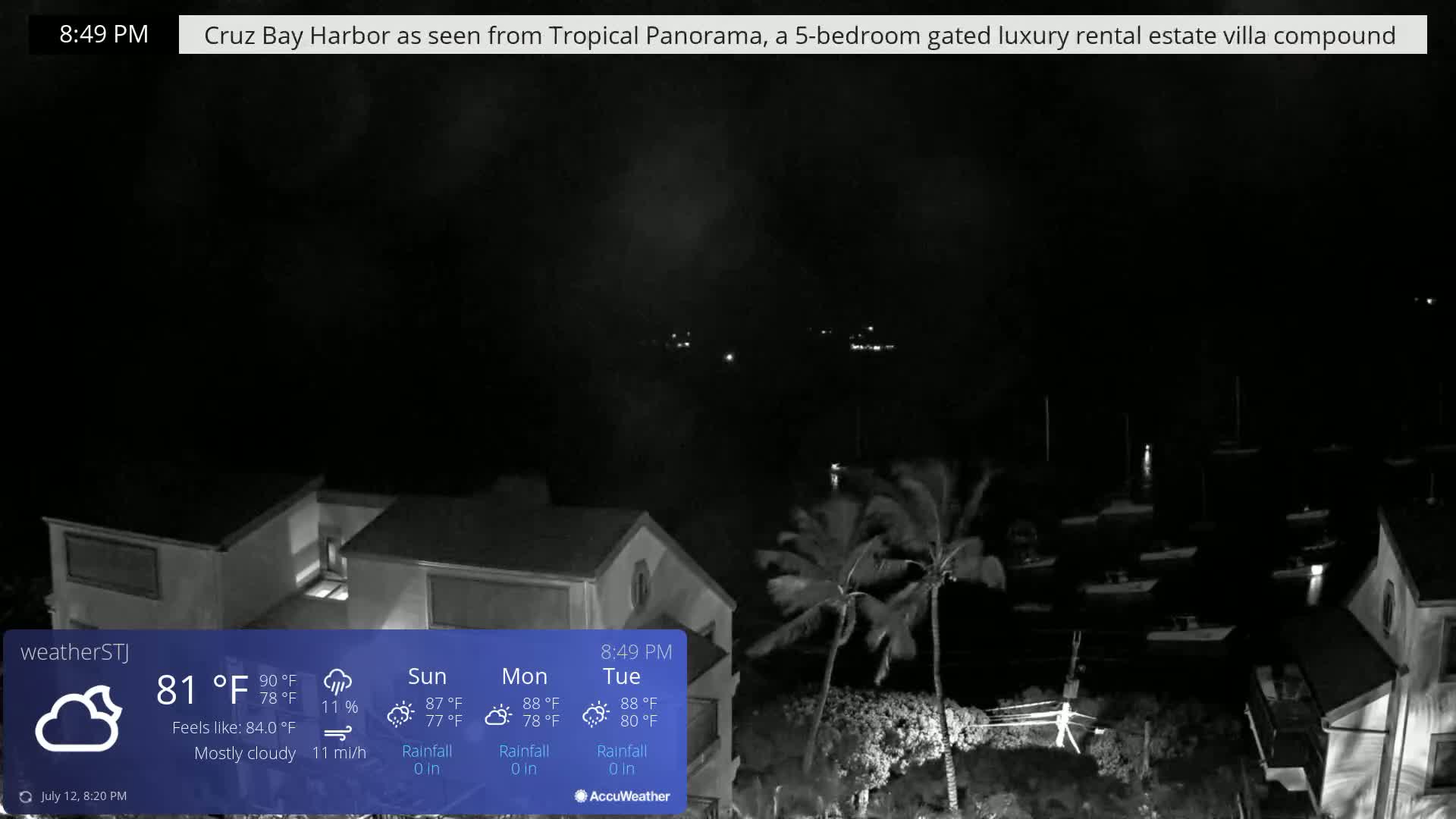 U.S Virgin Island, St John,  Mingo, Grass & Thatch Cay from Cruz Bay  Live Cam - Cruz Bay, St. John, United States Virgin Islands, USA