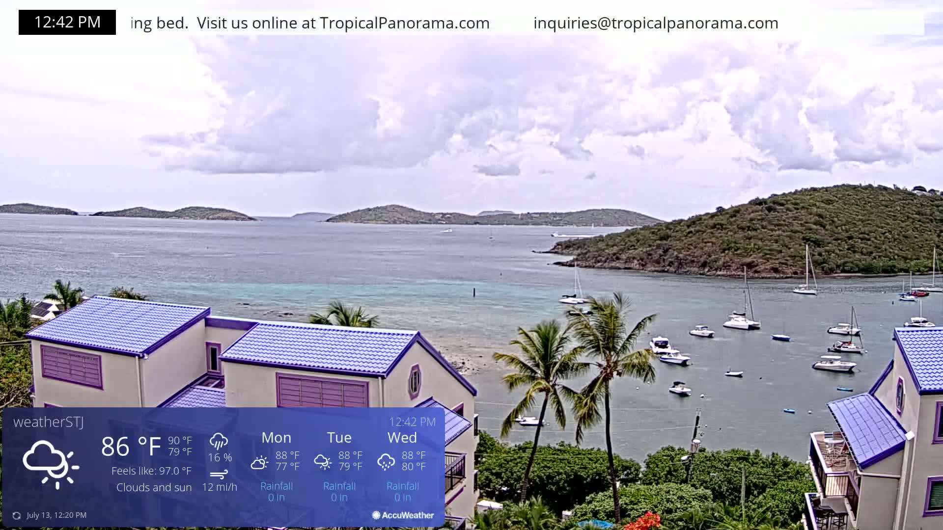 U.S Virgin Island, St John,  Mingo, Grass & Thatch Cay from Cruz Bay  Live Cam - Cruz Bay, St. John, United States Virgin Islands, USA
