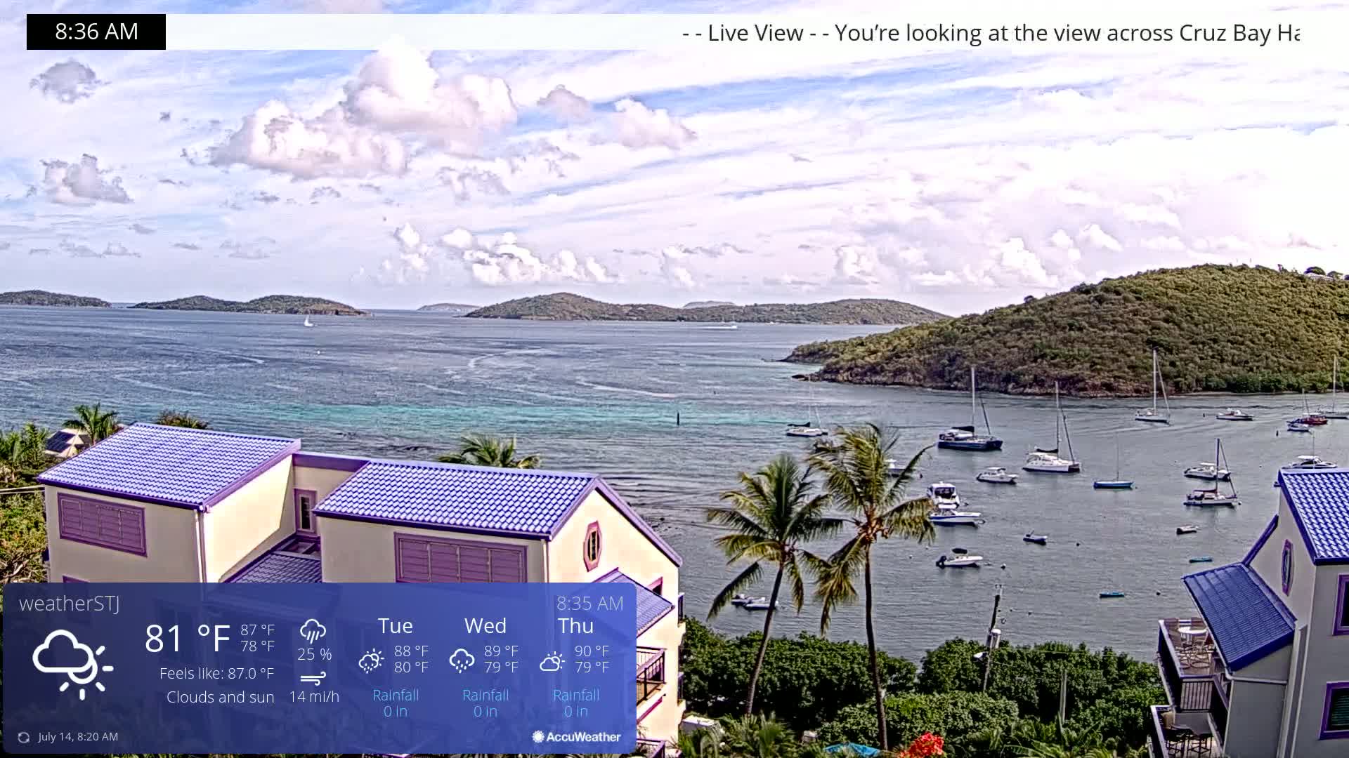 U.S Virgin Island, St John,  Mingo, Grass & Thatch Cay from Cruz Bay  Live Cam - Cruz Bay, St. John, United States Virgin Islands, USA