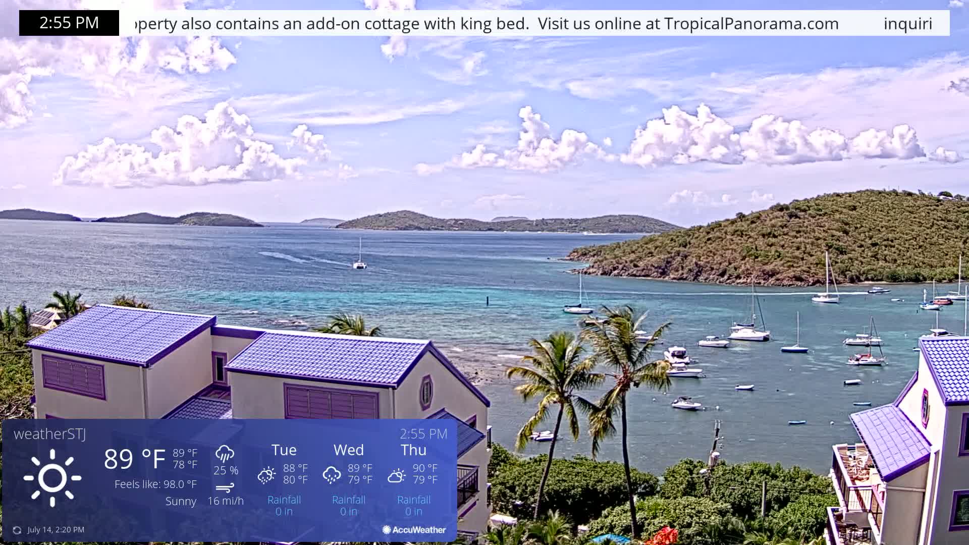 U.S Virgin Island, St John,  Mingo, Grass & Thatch Cay from Cruz Bay  Live Cam - Cruz Bay, St. John, United States Virgin Islands, USA